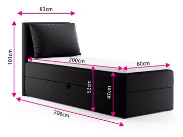 Sofnet Boxspringbett Egro Mini (mit Bettkasten, Bonell-Matratze und Topper), Einzelbett, Polsterbett mit Kopfteil und Kissen, Kinderbett