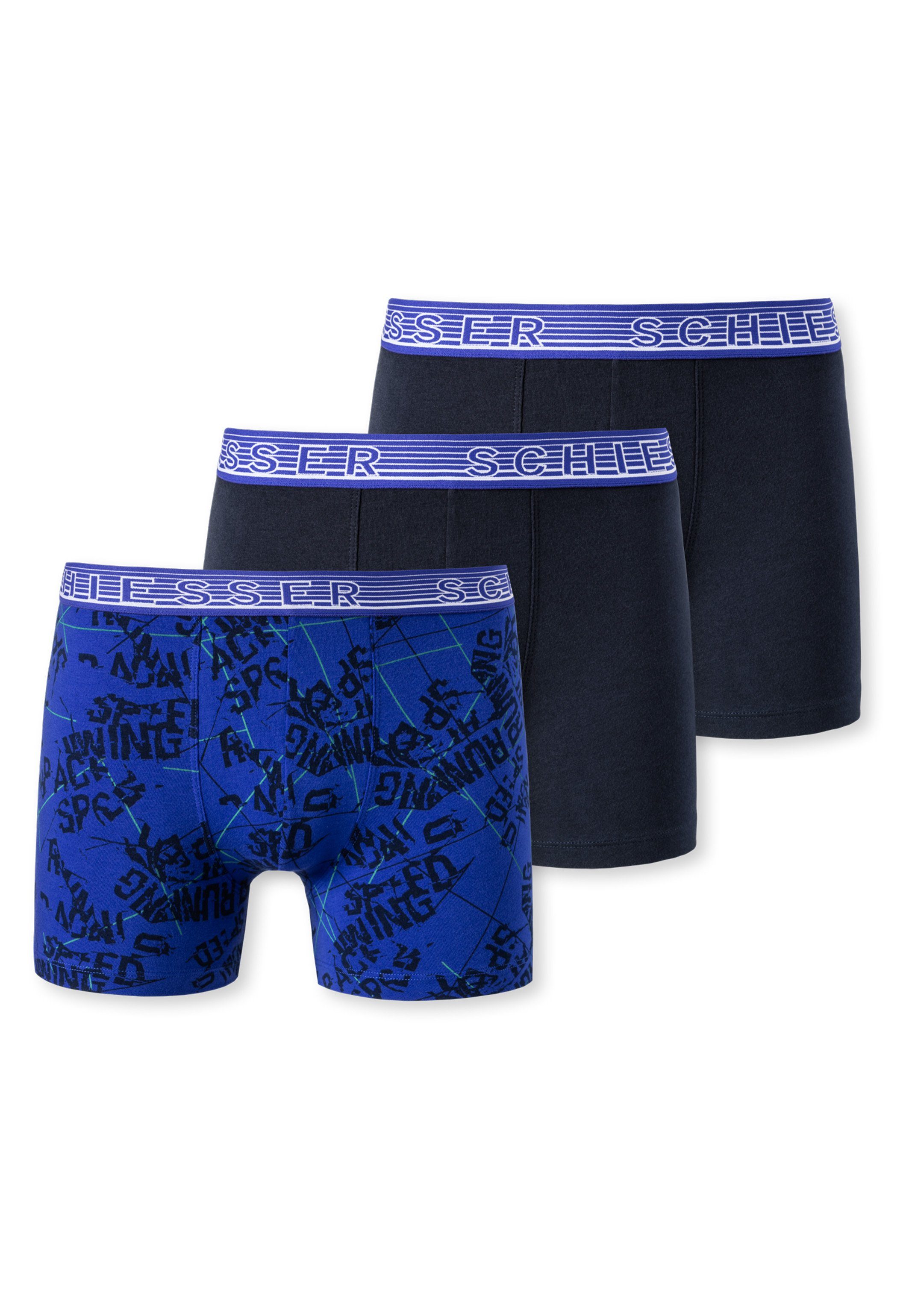 Schiesser Retro Boxer 3er Pack Teens Boys 95/5 Organic Cotton (Spar-Set, 3-St) Retro Short / Pant - Baumwolle - Ohne Eingriff - Blau gemustert | Boxer anliegend