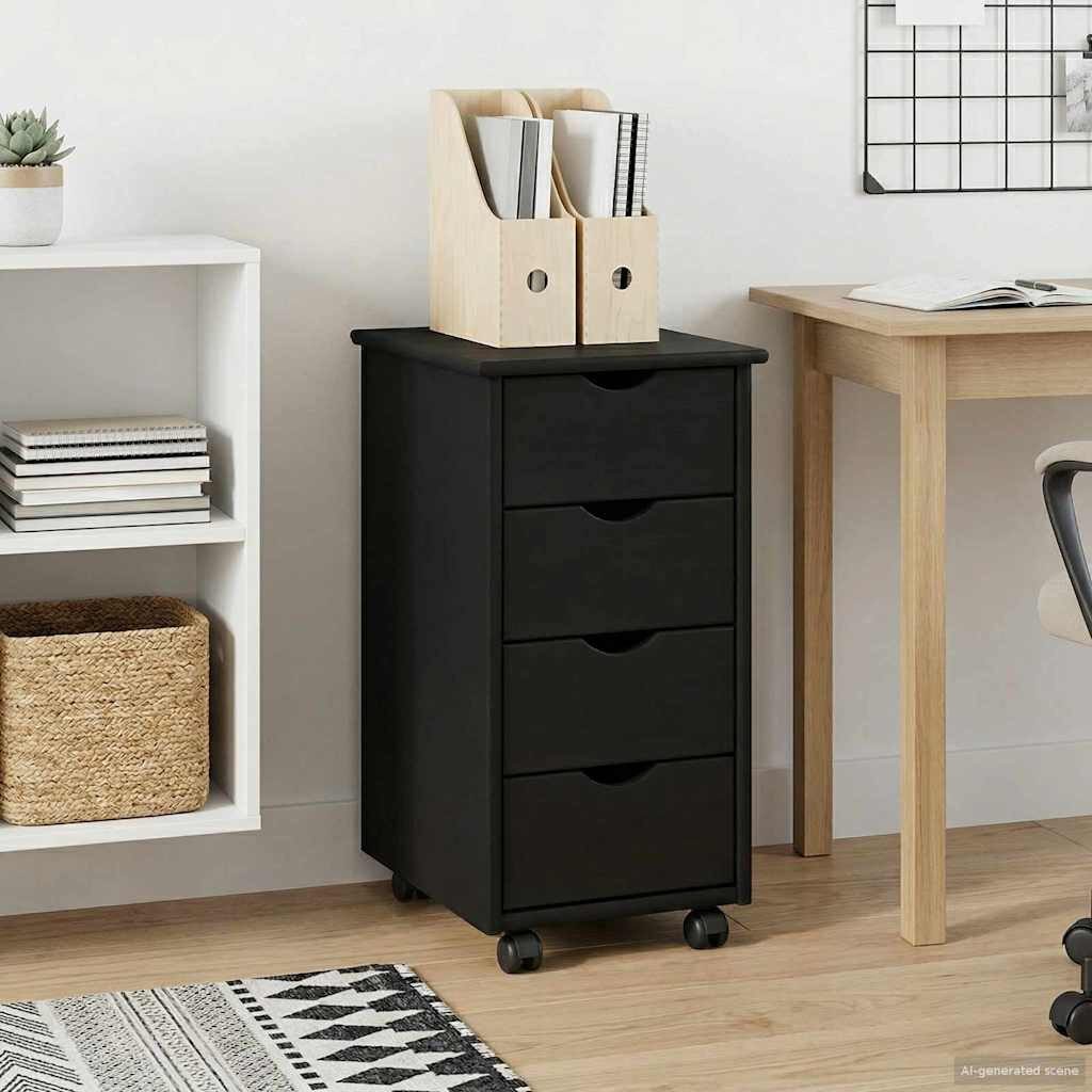 vidaXL Schranksystem Rollschrank 34 x 39 x 65,5 cm Massivholz Kiefer Schwarz (1-St)