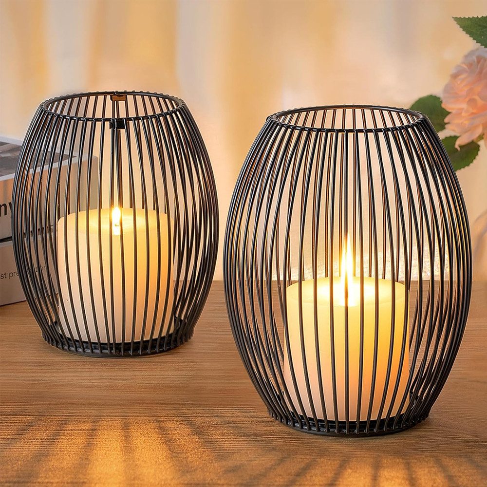 TUWENA Kerzenhalter Kerzenständer 2er Set,Metall Laterne Kerzenhalter,Eisen Kerzenleuchter, Vintage Kerzen Ständer für Wohnzimmer, Schlafzimmer,Esstisch Tischdeko