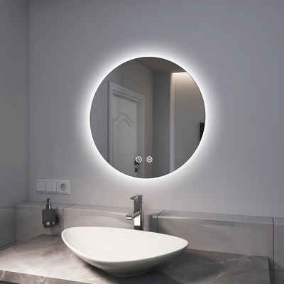 EMKE Badspiegel EMKE Runder Badspigel Spiegel mit Beleuchtung Rahmenloser Spiegel, mit Touchschalter und 3 Lichtfarbe Dimmbar