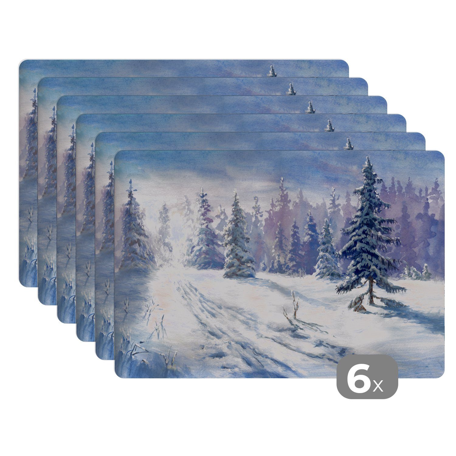 MuchoWow Platzset Wald - Winter - Schnee, (6-St), Platzsets, Tischset, Abwa günstig online kaufen