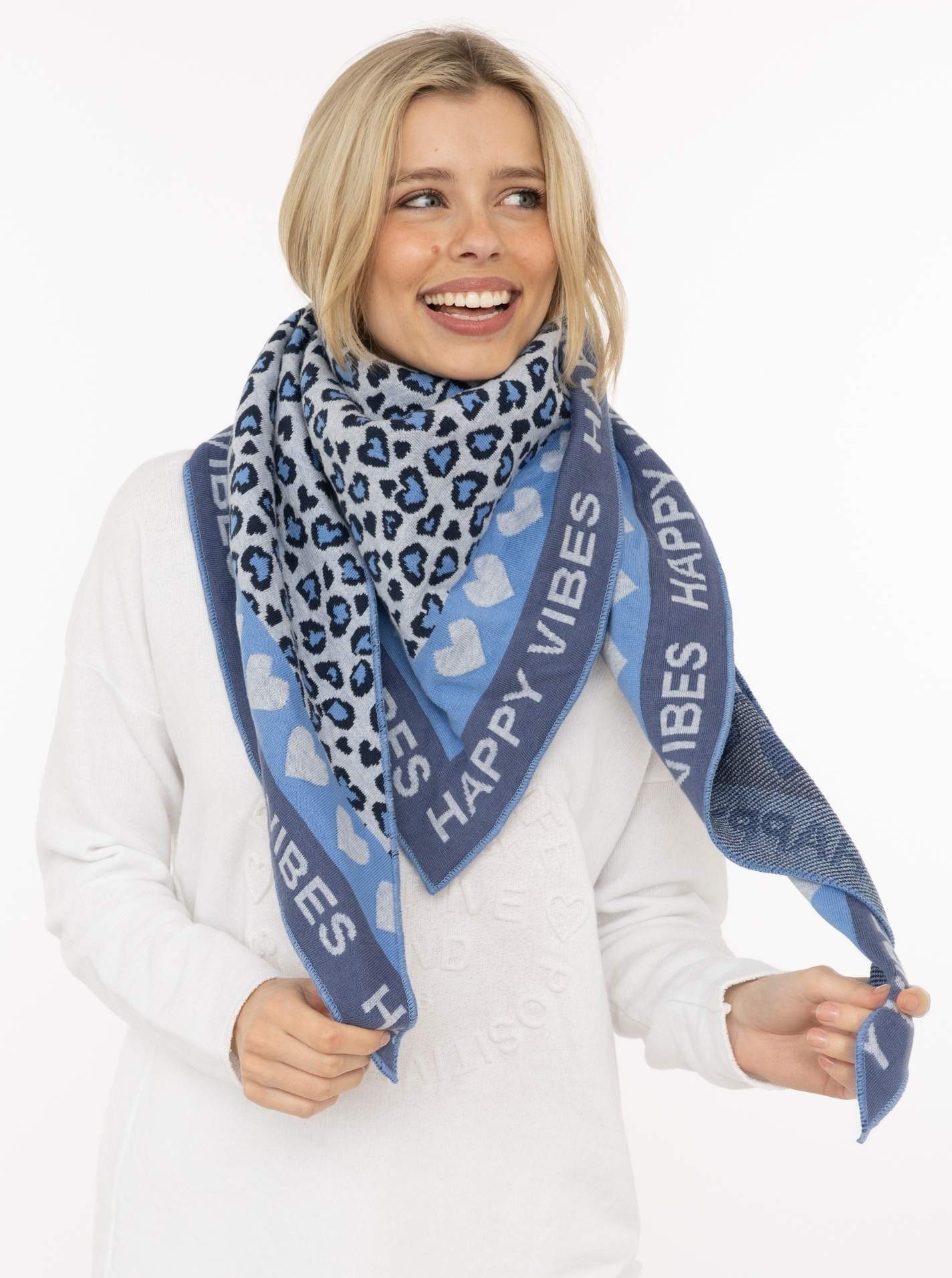 Zwillingsherz Dreieckstuch "Micha", Mode Tuch, Leomuster mit Herzen und Schrift, vielseitig tragbar