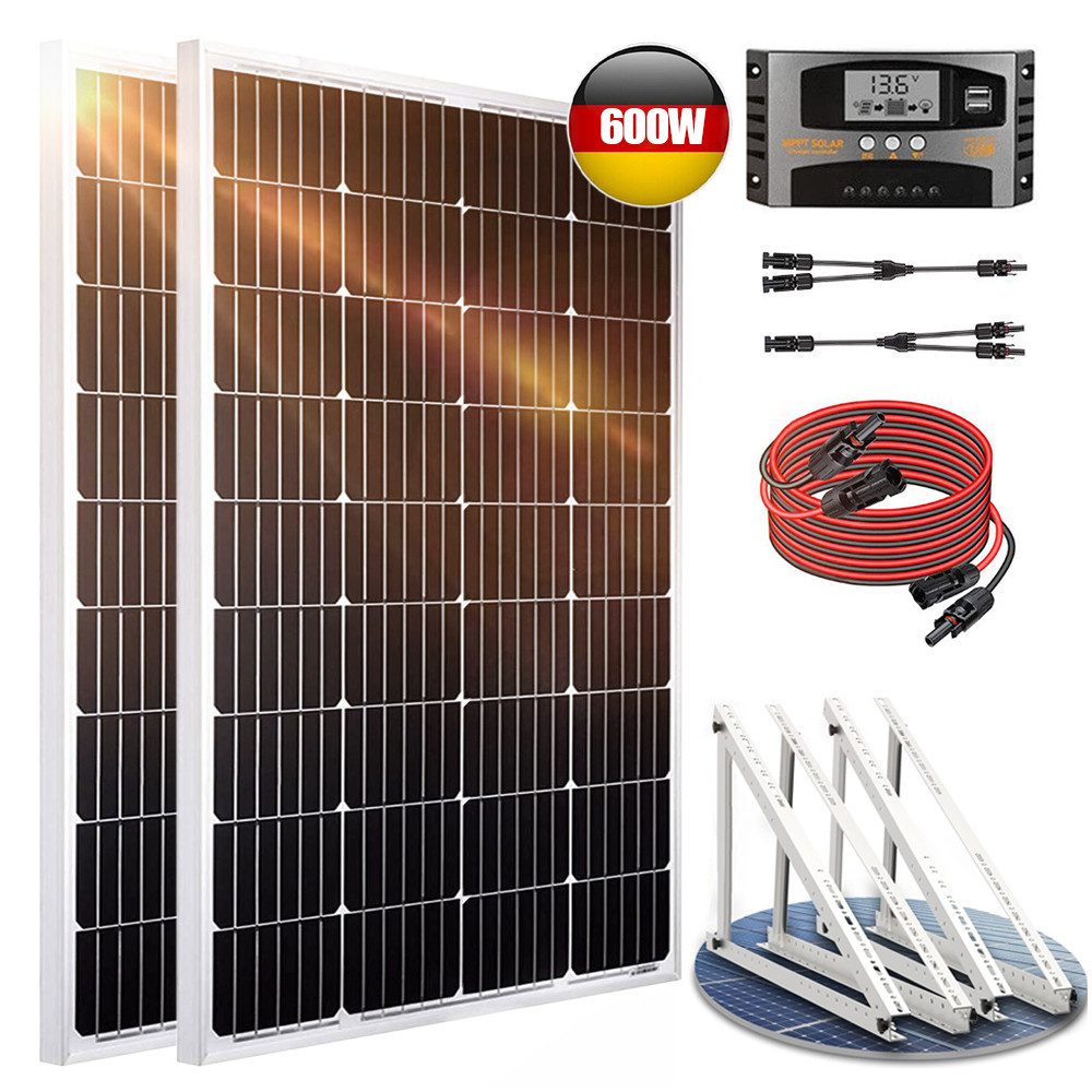 Rhein Beleuchtung Solarmodul 600W 12V Solaranlage Komplettset mit Solarpanel - Monokristallin, 600 W, Monokristalli, (Solarmodule für Garten/Haus/Camping - Einfache Montage), IP65 + MPPT Regler - Ideal für Wohnmobil Komplettset
