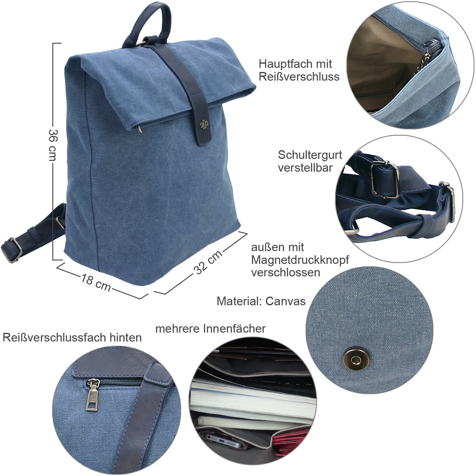 J JONES JENNIFER JONES Daypack - Casual Damen Rucksack aus Canvas - mit Tab günstig online kaufen