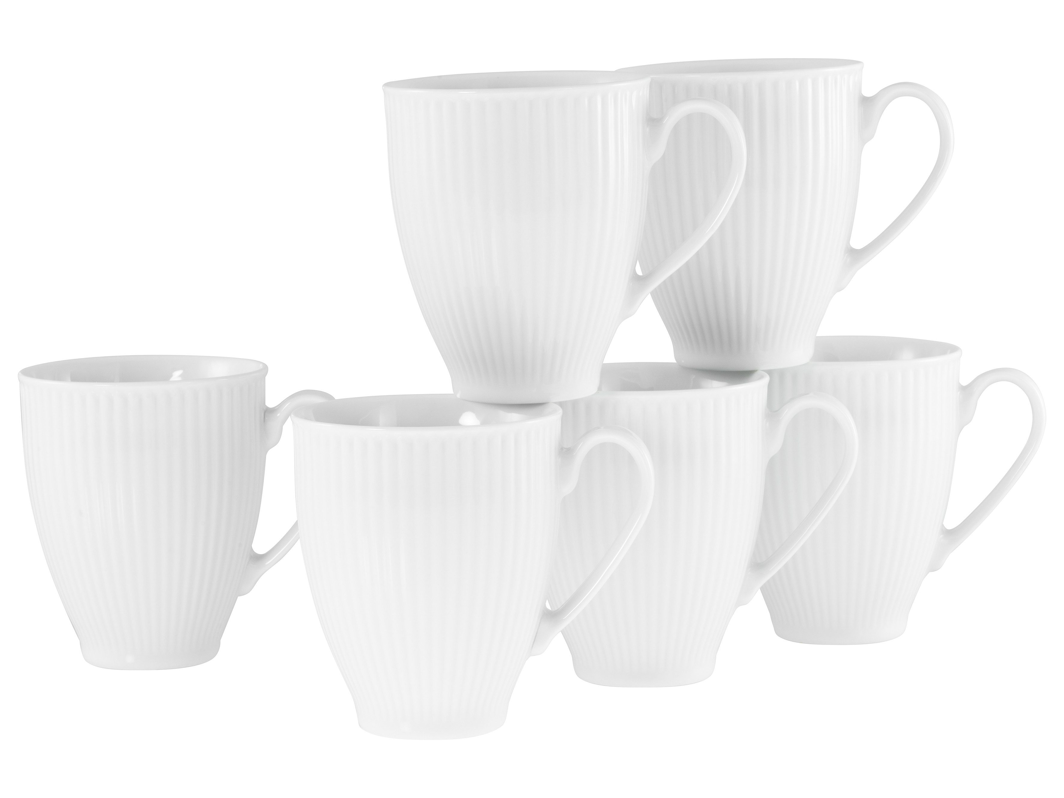 CreaTable Becher Valencia Weiß, Kaffeebecher, 6-tlg., Porzellan, Elegant, Boho Chic