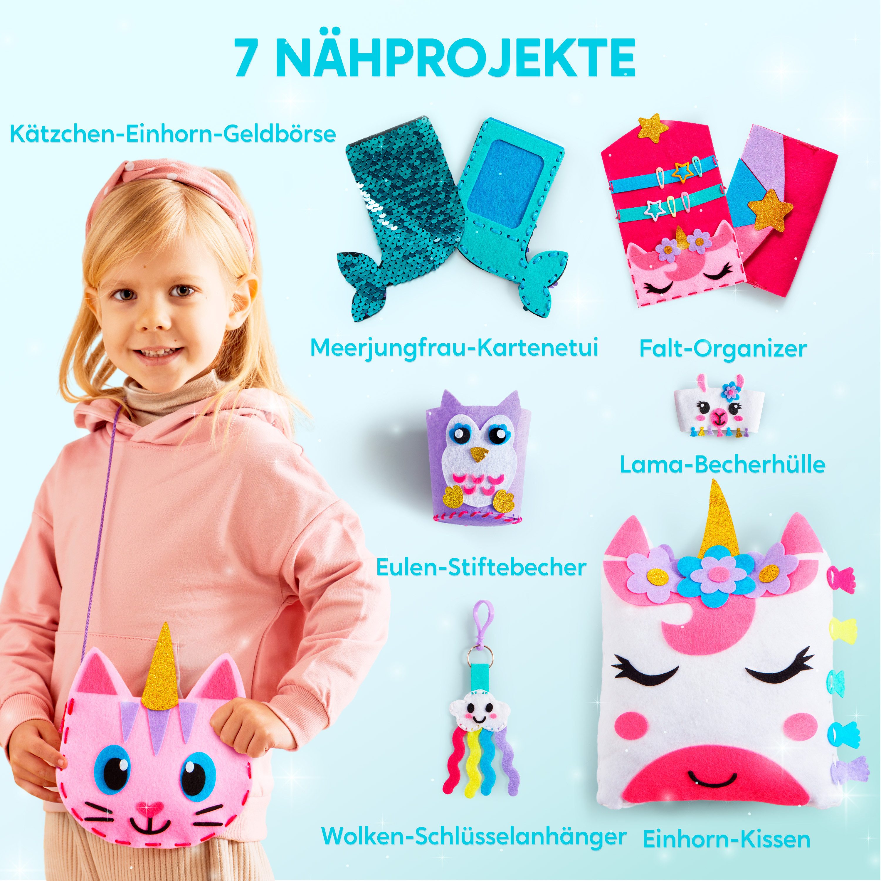 Klever Kits Aufnäher Klever Kits Nähset für Kinder ab 6,7,8,9,10+ Jahre, (7-tlg)