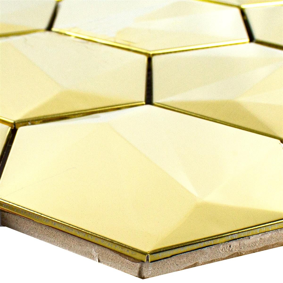 Mosafil Mosaikfliesen Edelstahl Mosaikfliesen Durango Hexagon 3D, Metall-Edelstahl 29.700x25.700, gold, Verlegefertig auf ein Netz geklebt