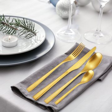 Home safety Besteck-Set 48tlg. Gold Edelstahlbesteck Set für 12 Personen glänzend (48-tlg), 12 Personen, Edelstahl