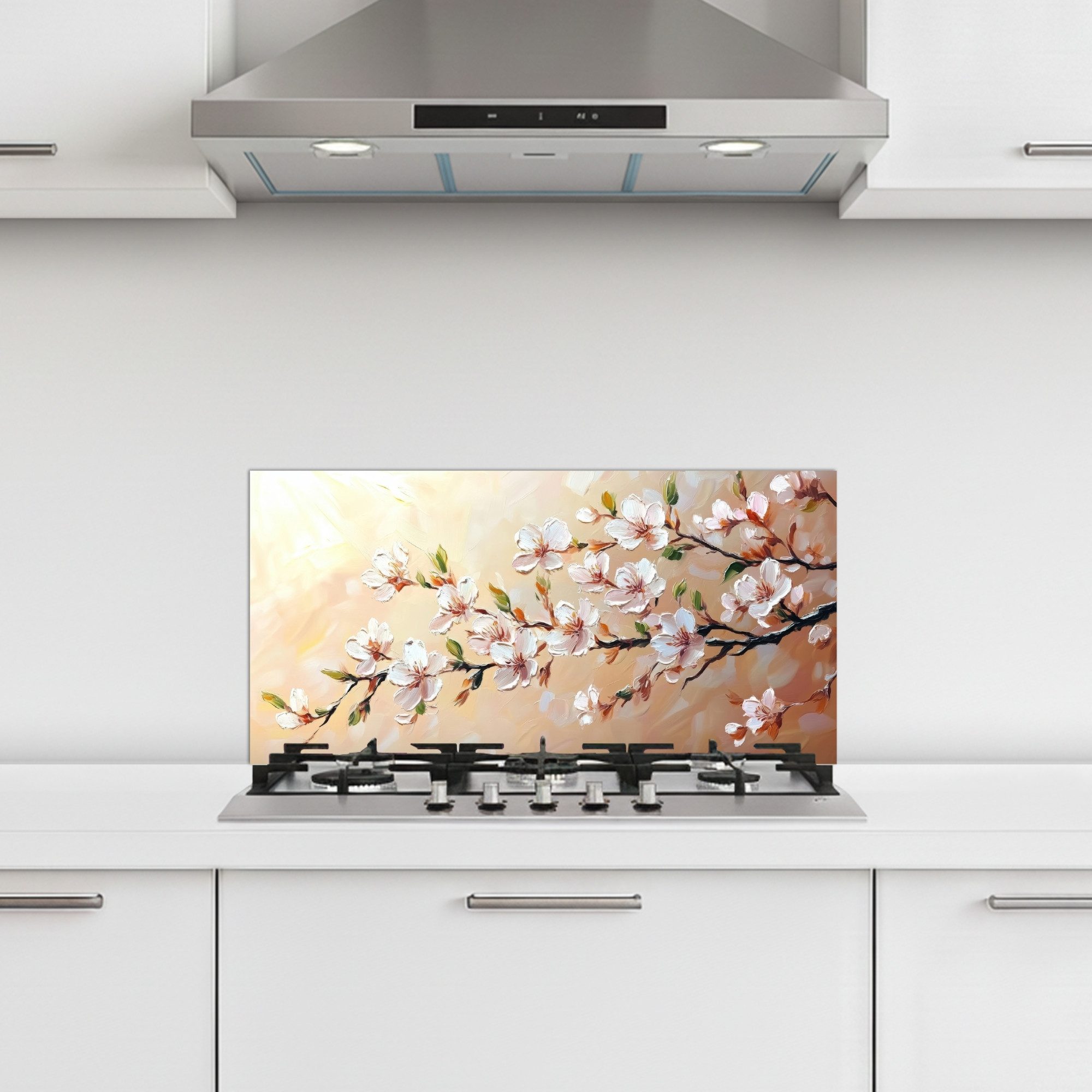 KitchenYeah Küchenrückwand selbstklebend (keine Folie) Blütenzweige - Malerisch - Rosa, (1-tlg), Küchenrückwand, Spritzschutz, Kitchen, 60x30 cm