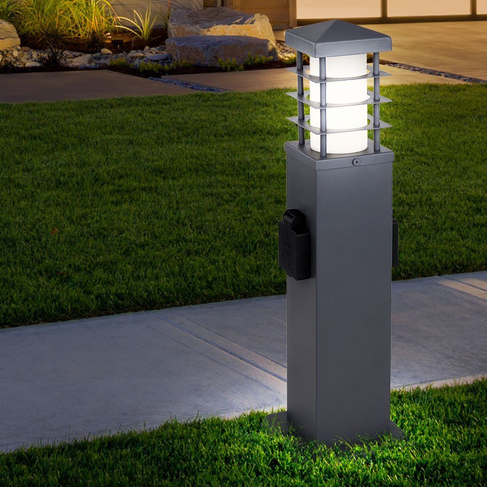 Warmweiß, Leuchtmittel Garten inklusive, 2x Außen Steckdose etc-shop LED Außen-Stehlampe, Steh Leuchte Edelstahl-