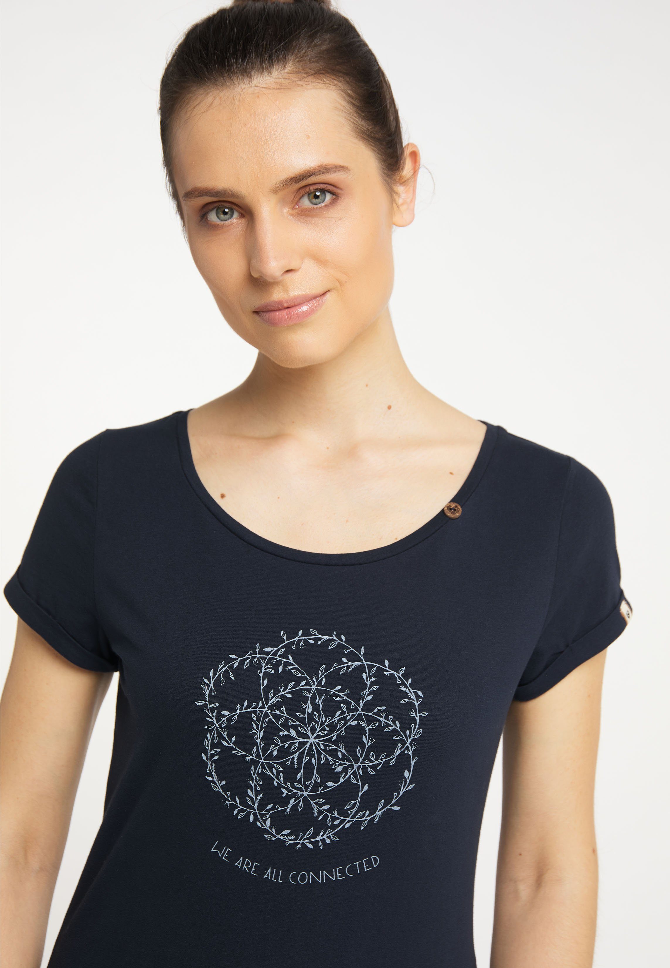 & ORGANIC UNI T-Shirt A Nachhaltige NAVY Vegane FLORAH Ragwear Mode PRINT
