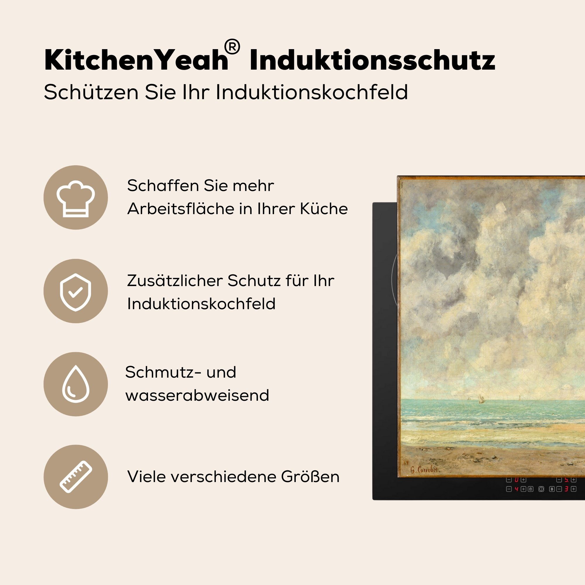 60x52 Arbeitsfläche Courbet, cm, MuchoWow Ceranfeldabdeckung (1 Herdblende-/Abdeckplatte von Meer Gustave - Mobile Das Vinyl, ruhige Gemälde nutzbar, tlg),