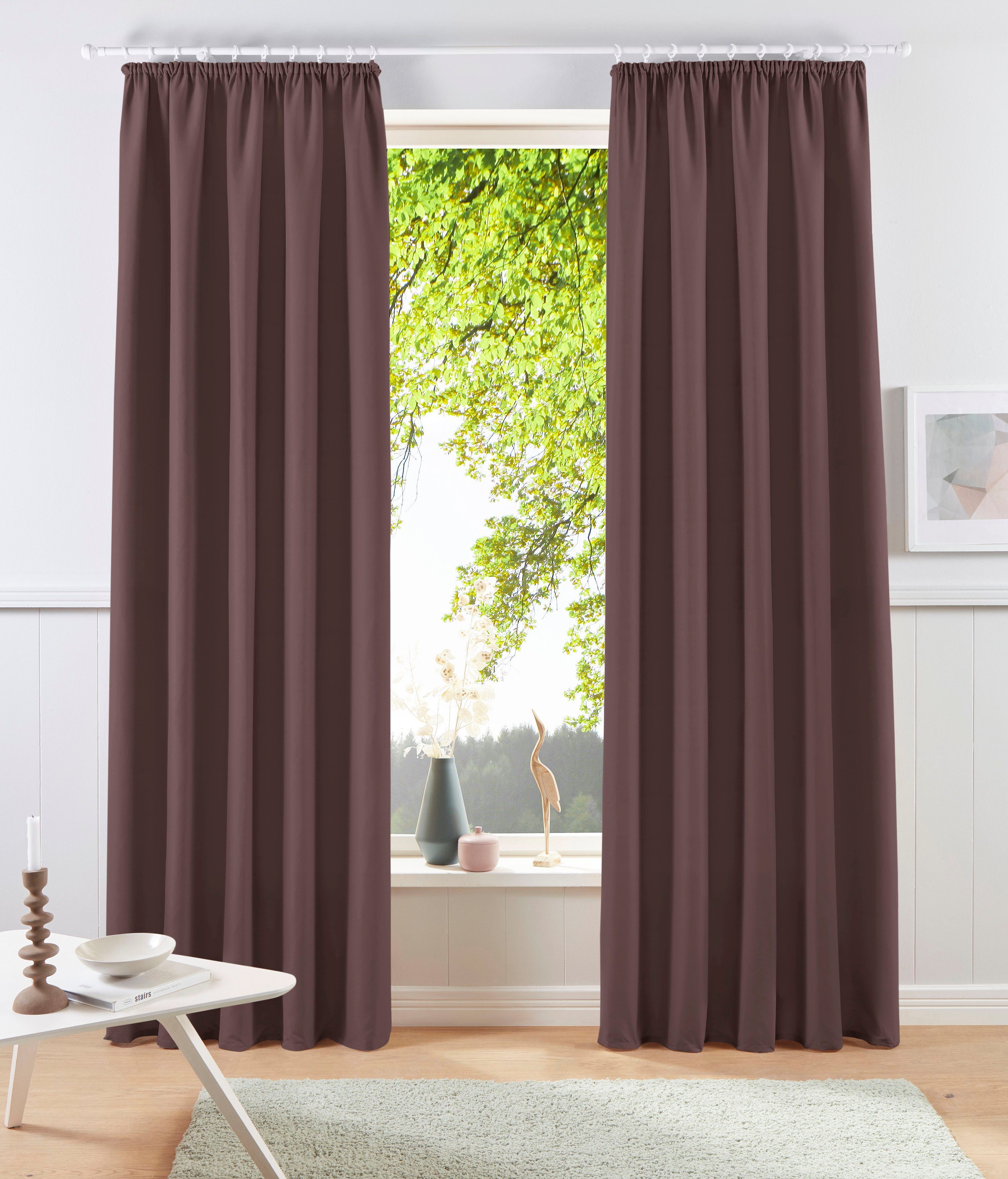 OTTO home Vorhang Raja, Gardinen mit Kräuselband, blickdicht, Wohnzimmer, Topseller! (2 St), Kräuselband, blickdicht, Polyester, 2er-Set, Bestseller, einfarbig, modern, pflegeleicht, Mikrofaser