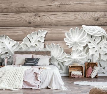 Wallarena Fototapete Holz Blumen Beton Vlies Tapete Wohnzimmer Schlafzimmer Wandtapete, Glatt Vlies, Imitation, 3D-Optik, 3D, Tapete inklusive Kleister Vliestapete Motivtapete