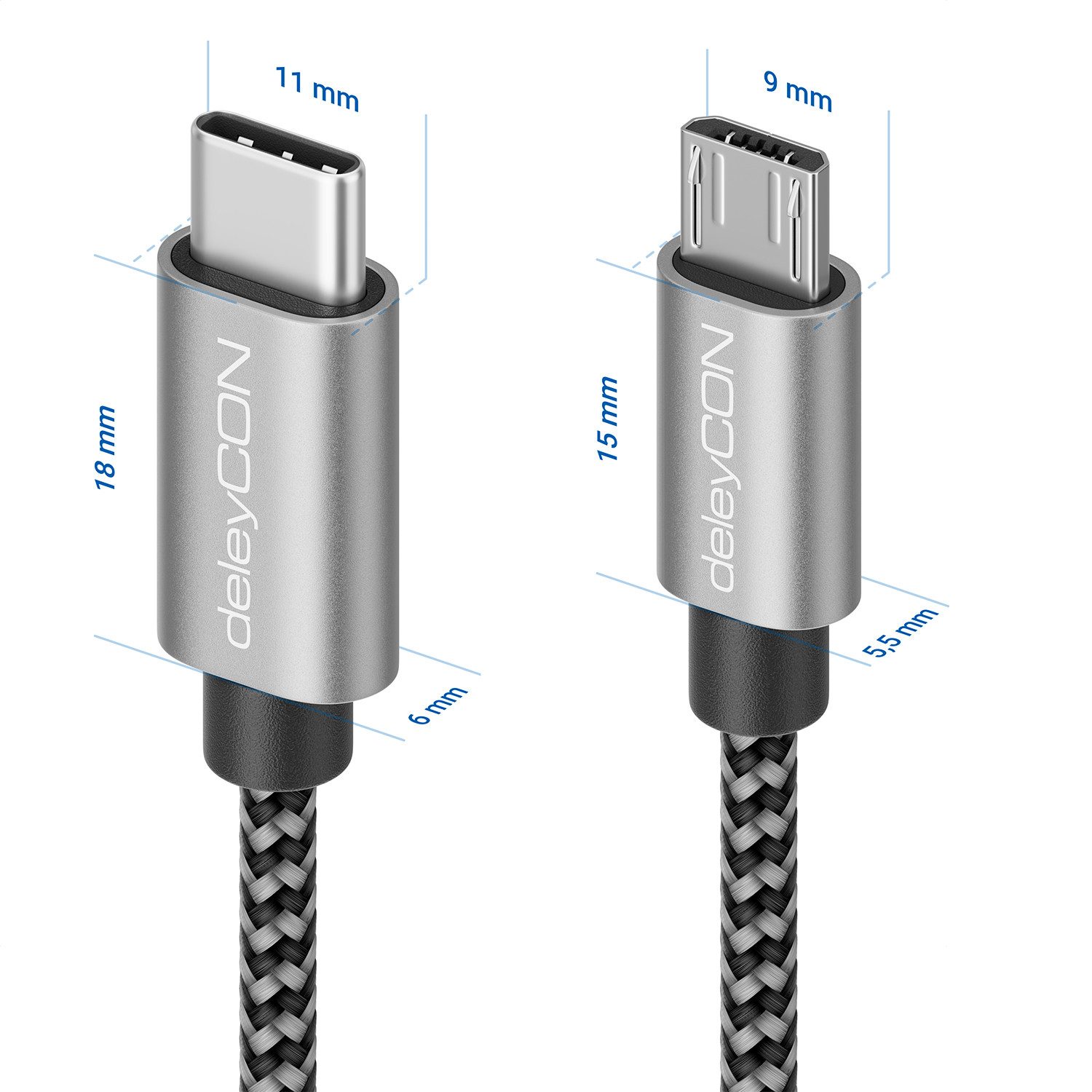 deleyCON deleyCON 1m USB C auf Micro USB Kabel Adapter Ladekabel Datenkabel Smartphone-Kabel