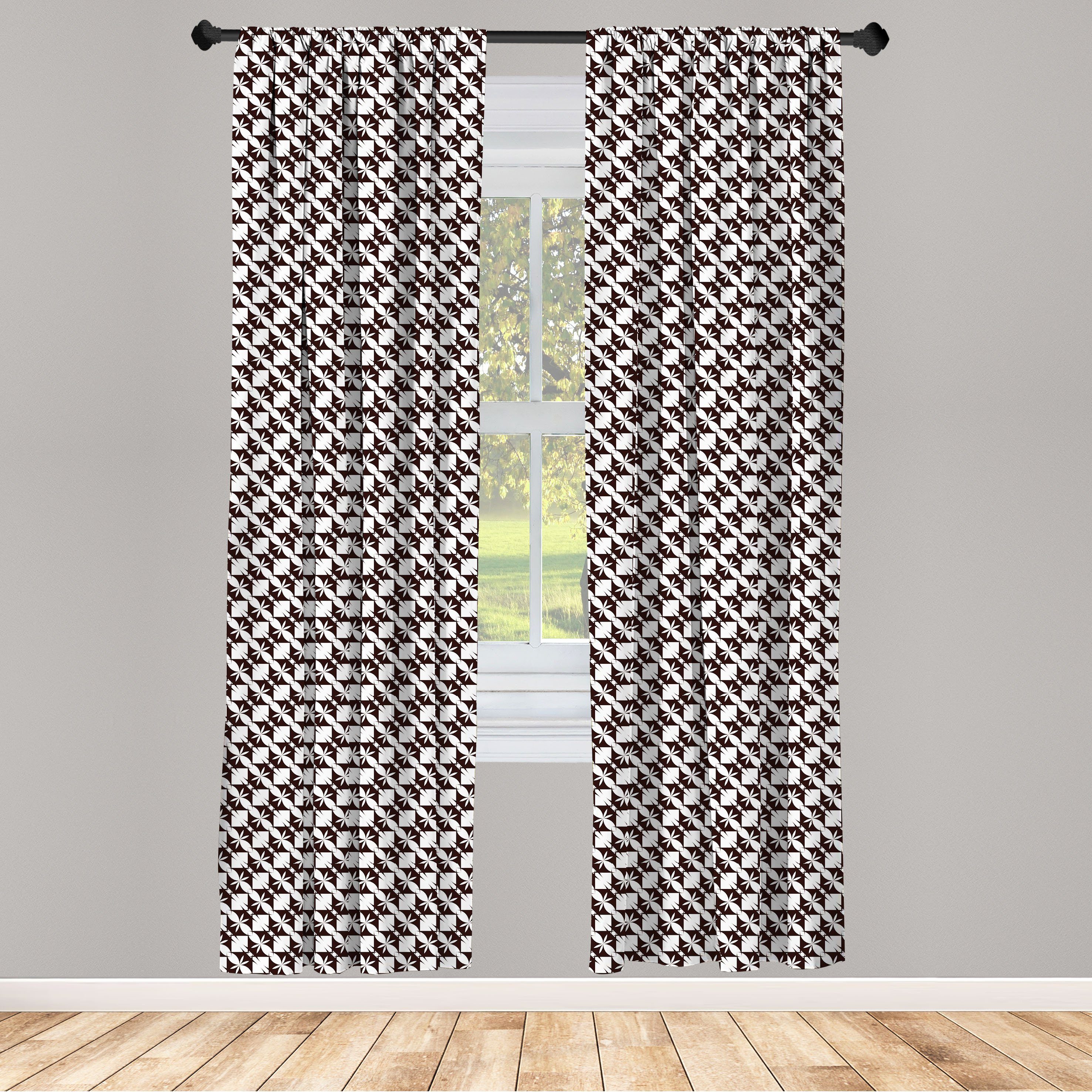 Gardine Vorhang Dekor, Monochrome Abakuhaus, Hexagons Schlafzimmer Microfaser, für Abstrakt Floral Wohnzimmer