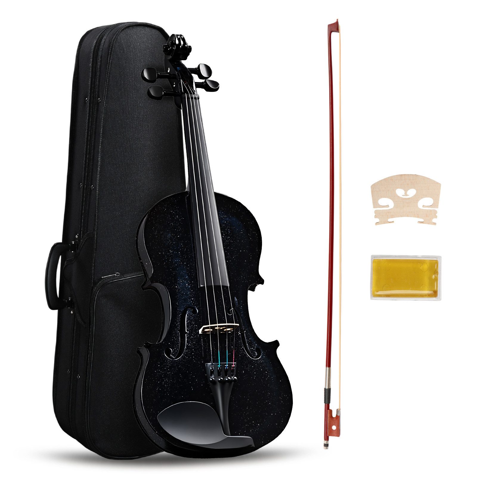 VINGLI Violine Set aus Lindenholz für Anfänger, Geige mit Hartschalenkoffer, Violin 4/4, ideal für Erwachsene & Kinder, Schwarz
