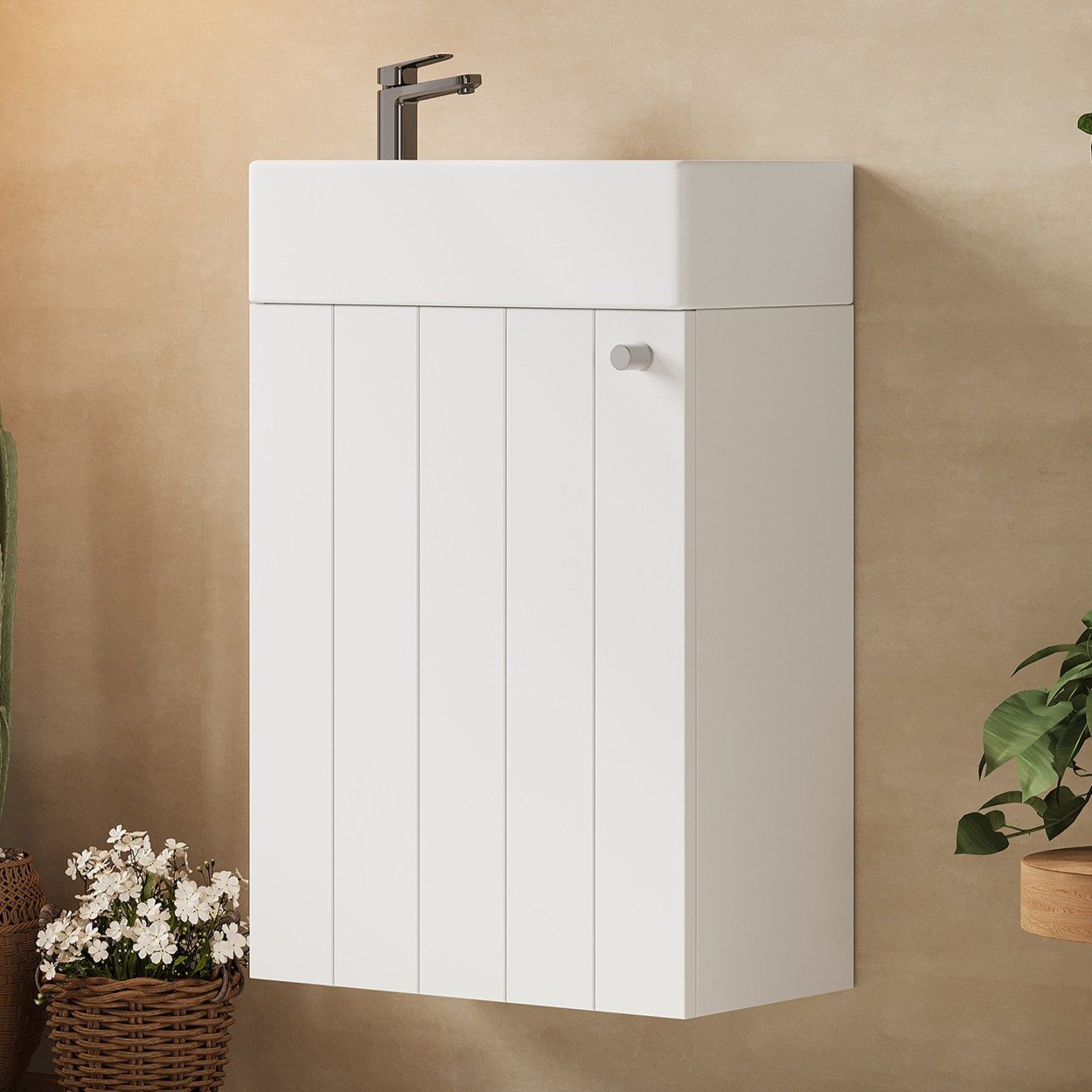 Flieks Waschtisch wandmontierter Waschbeckenunterschrank mit Keramikwaschbecken (wasser- und feuchtigkeitsbeständige Lackierung, 1-St., 41x23x62,5 cm), Badmöbel-Set Badezimmerschrank mit 1 Fächer, Soft-Close-Funktion, Weiß