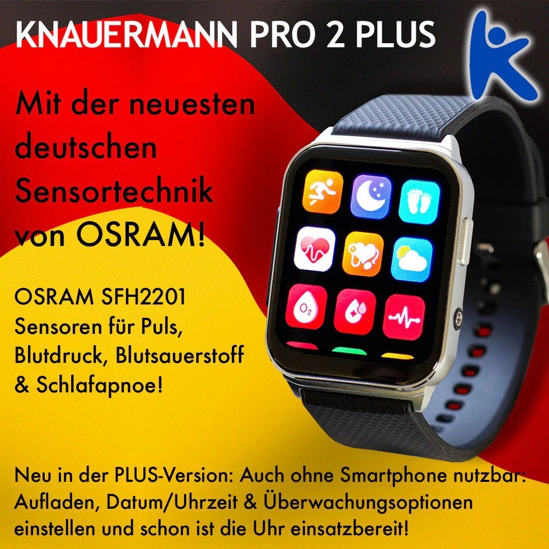 Knauermann Pro 2 Plus Zoll), Schwarz (1,83 Smartwatch Schnell-Ladekabel inkl. Metallarmband schwarz | Schwarz-Metallarmband (2023)