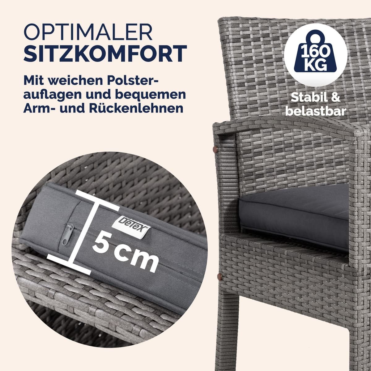 Casaria Balkonset, 4 Personen Wetterfest 7 teilig Polyrattan 2x Sessel Gartenbank Tisch