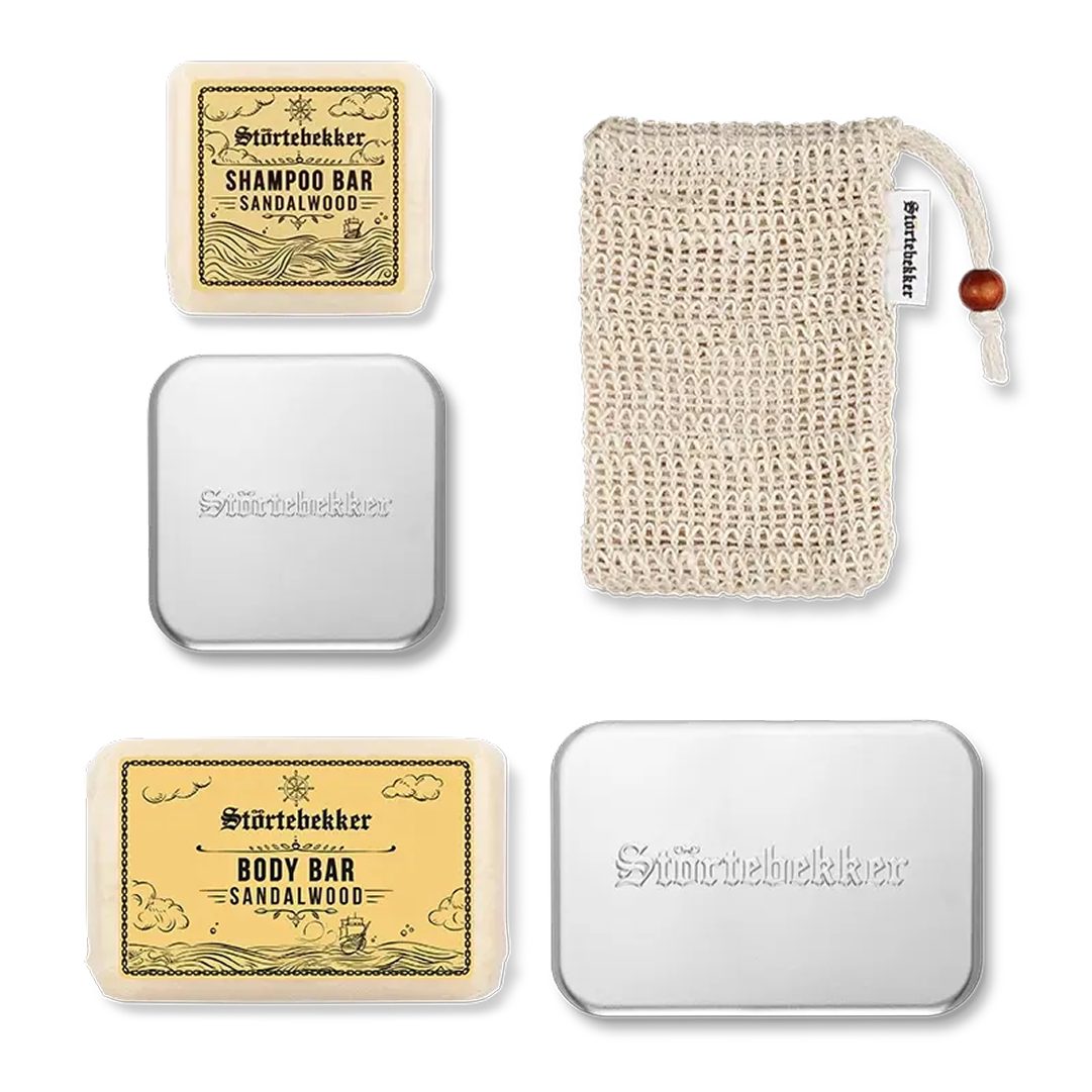 Störtebekker Feste Duschseife - Duschset mit Shampoo, Body Bar, Sisal Bag und passenden Soap Boxes, vegan, plastikfrei, natürliche Inhaltsstoffe