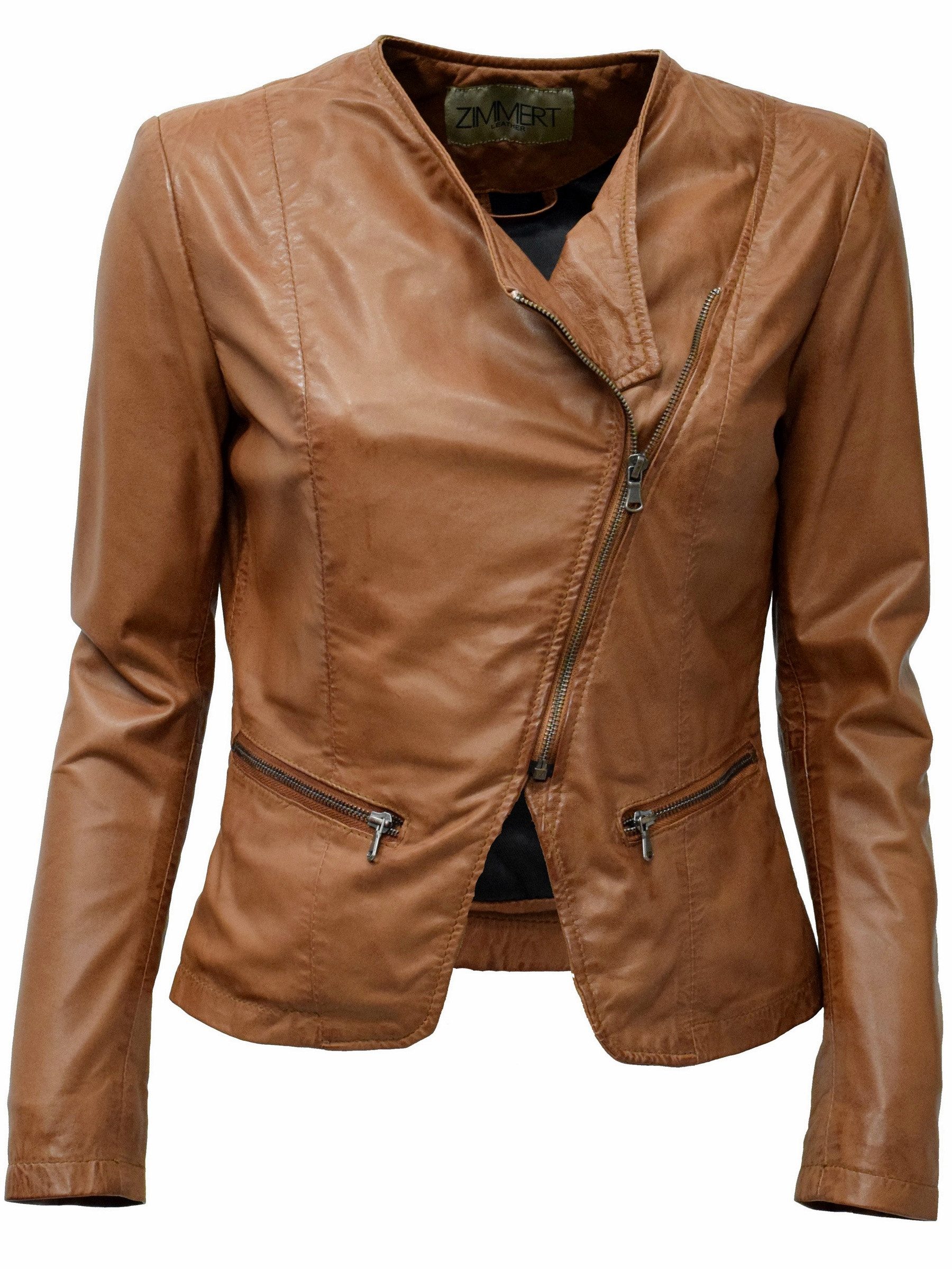 Zimmert Leather Lederjacke Minni weiches, washed Lammnappa Leder, Kragenlos günstig online kaufen