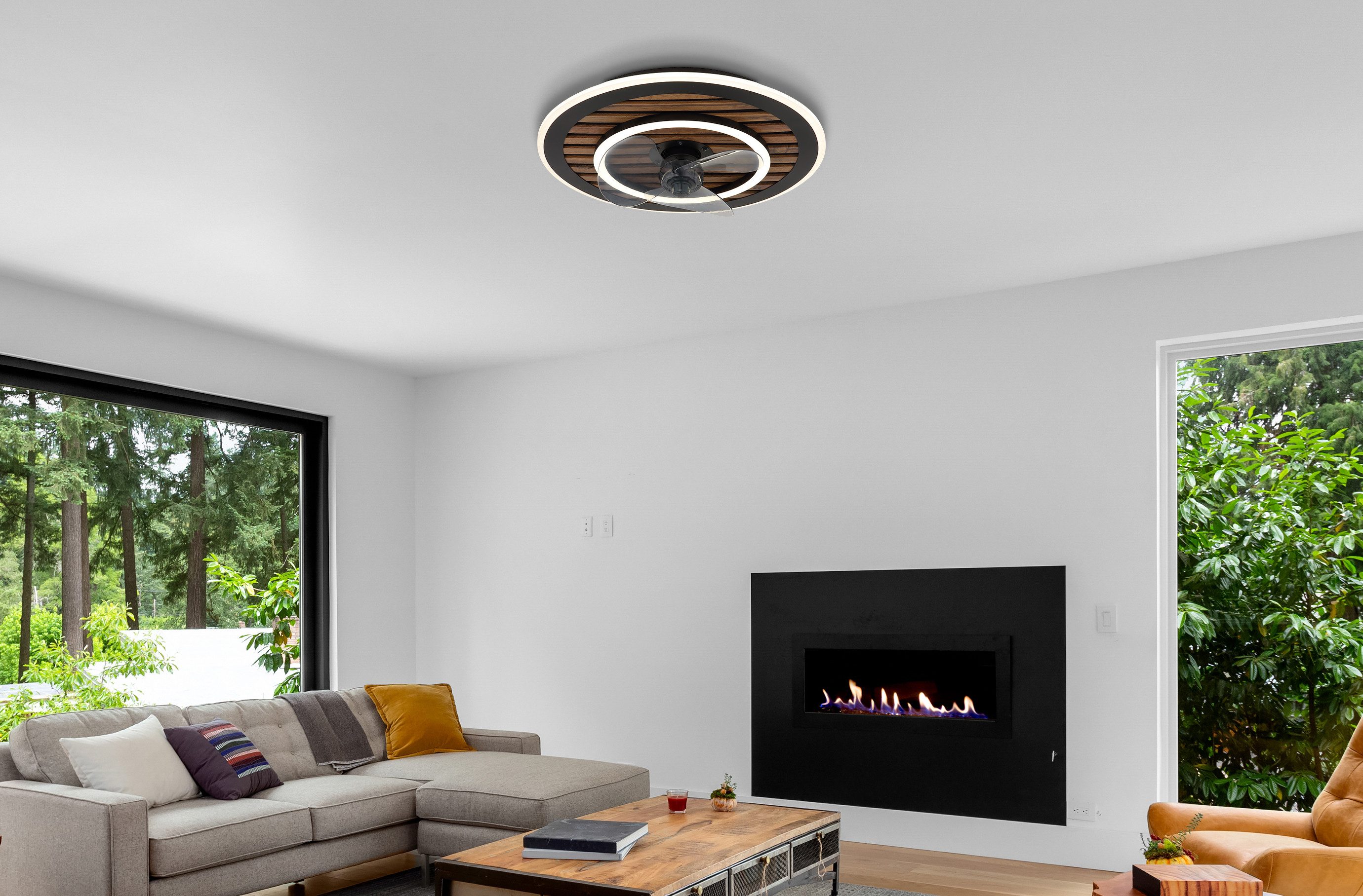 GLOBO LIGHTING Deckenleuchte TREVINO, Dimmfunktion, Fernbedienung, Infrarot inkl., Memoryfunktion, Nachtlichtfunktion, Timerfunktion, Ventilatorfunktion, mehrere Helligkeitsstufen, LED fest integriert, warmweiß - kaltweiß, Ventilator kühlen-heizen holzoptik rauchfarben CCT 2700-6000K elegant