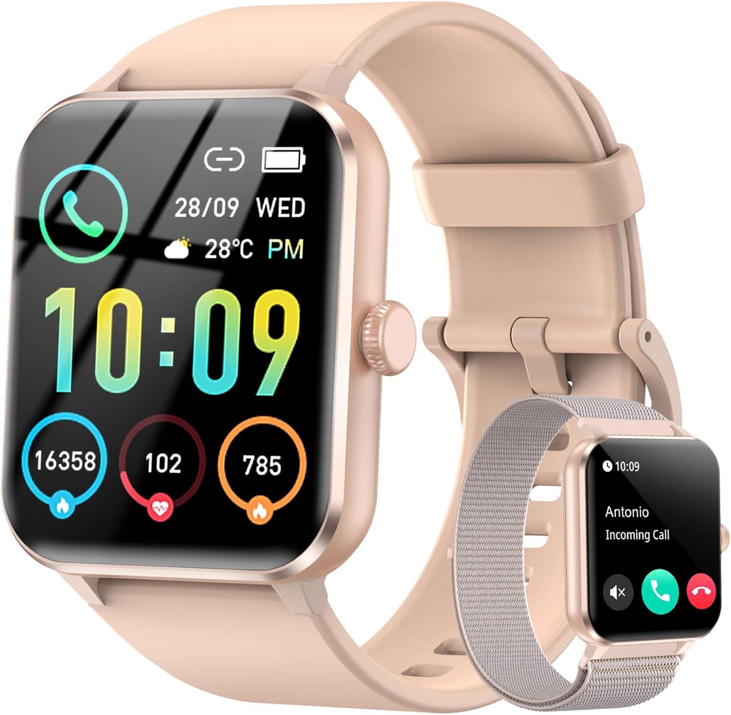 blackview Smartwatch Damen Herren mit 5 Tagen Akkulaufzeit,1,85" HD Touchscreen Smartwatch (1.85 Zoll, iOS/Android), mit Wechselband aus weichemSilikon und Ladekabel, KI-Sprachassistent, Herzfrequenz,SpO₂,Schlaf,100+ Sportmodi, 2 Armband