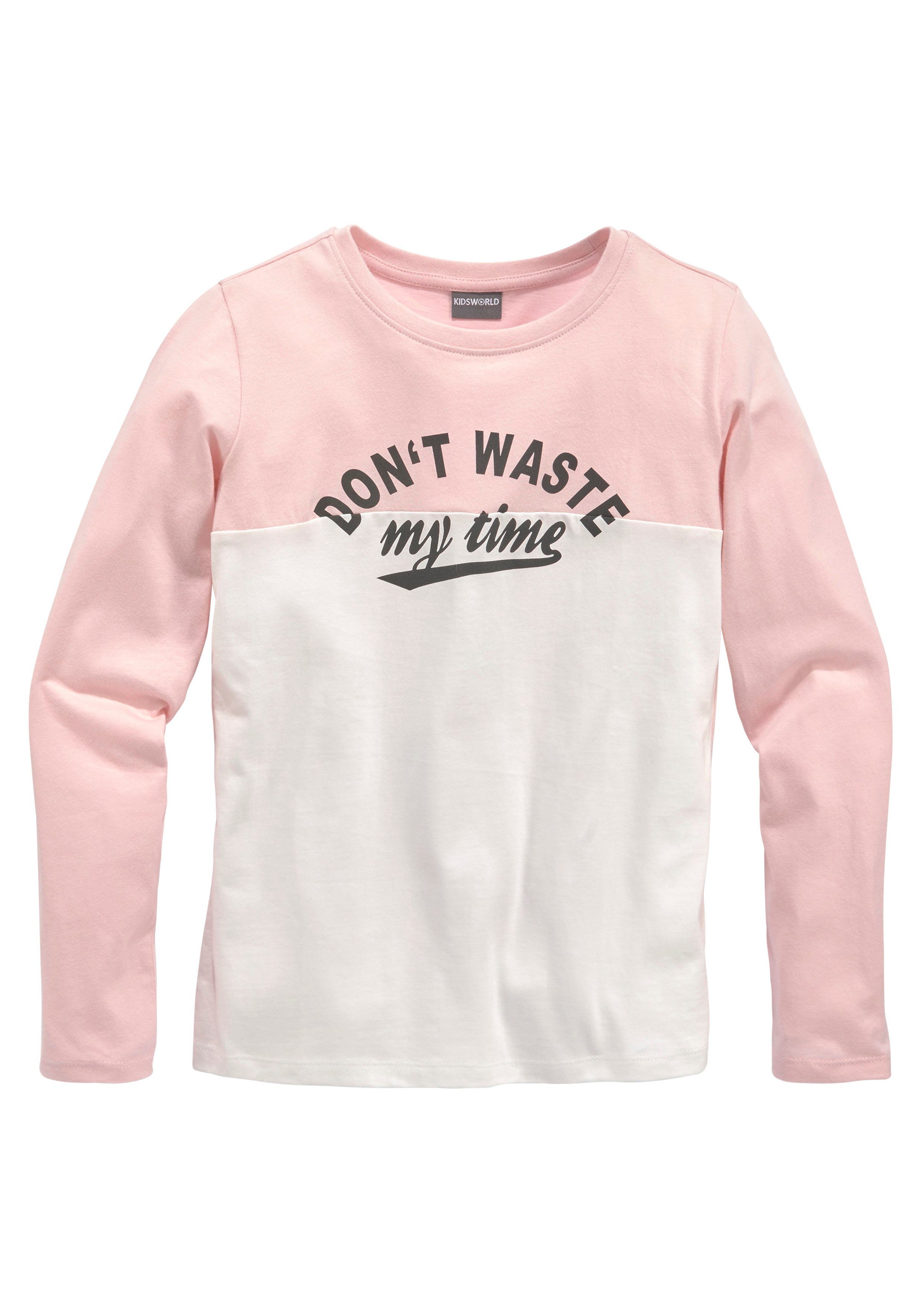 Langarmshirt KIDSWORLD waste my Colorblock modisches Don´t time