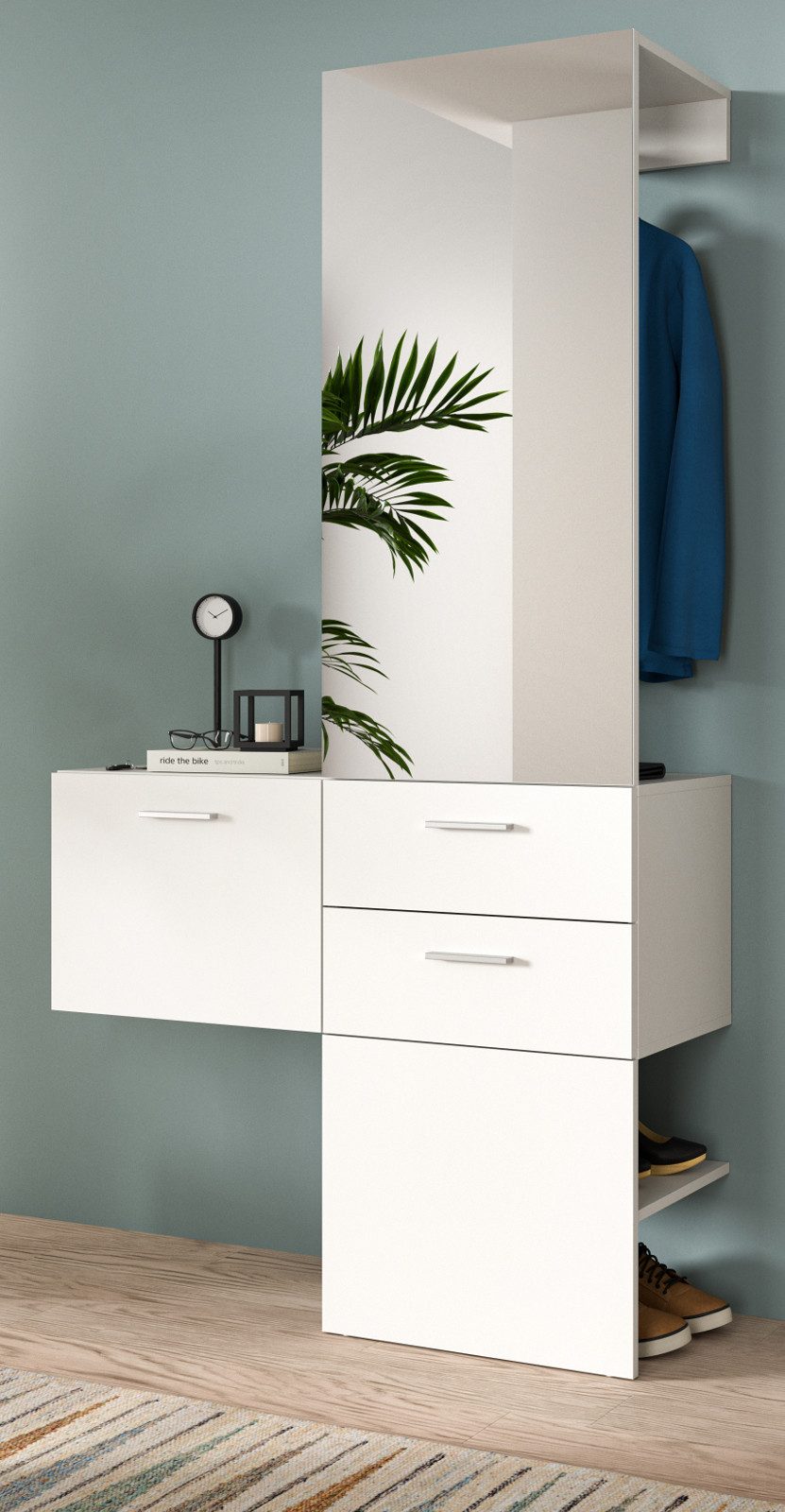 Inn.Furn Garderoben-Set Carry, (in weiß, 2-St., Garderobenkombination 104 x 190 cm), mit Spiegel