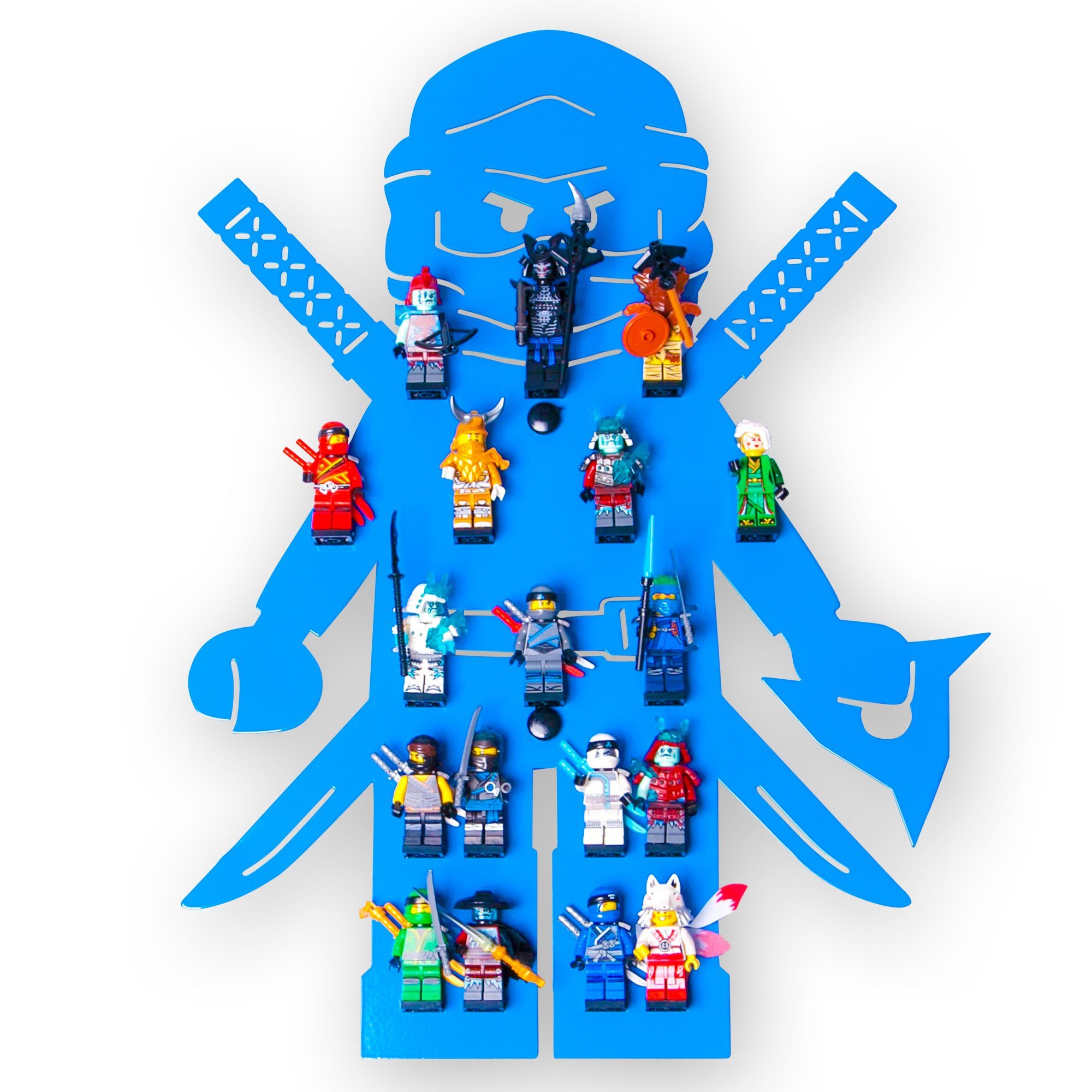 moin minis Wandregal moin minis Regal 18 Kinderzimmer Ninja für Minifiguren Klemmbaus Blau