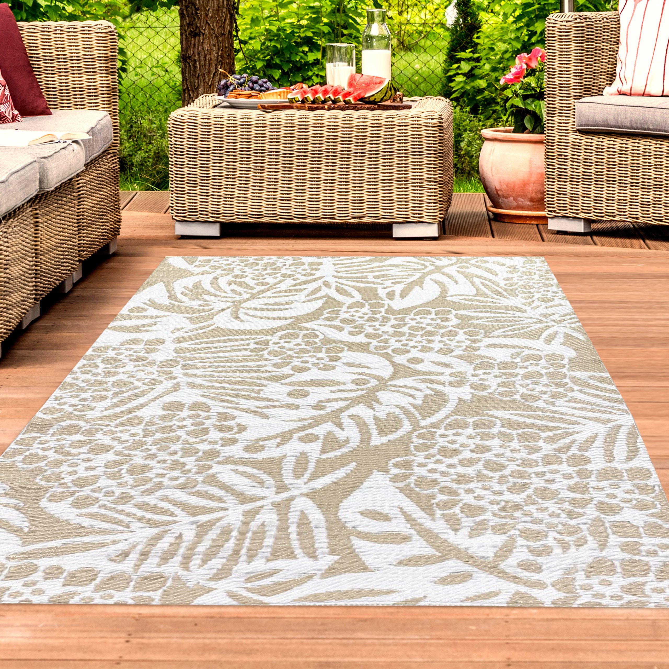 Outdoorteppich Outdoor-Teppich mit tropischem Flair in beige, TeppichHome24, Rechteckig, Höhe: 5 mm