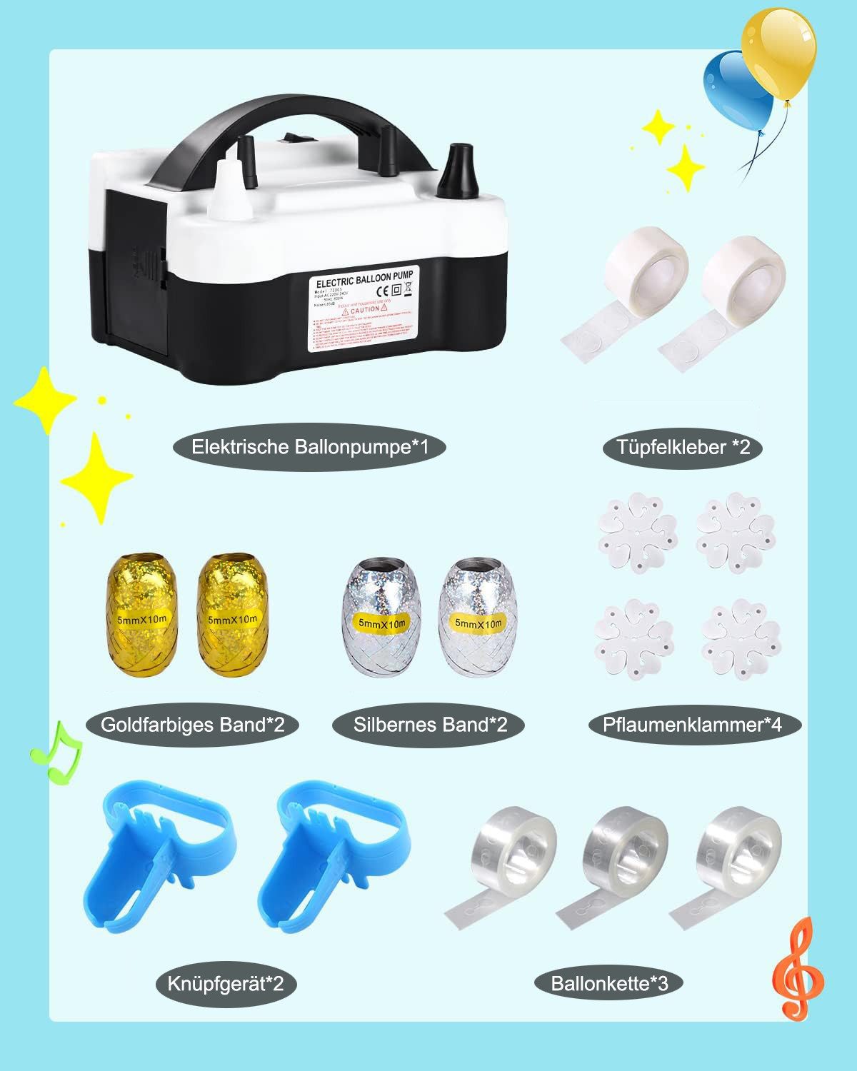 SinLaw Luftpumpe Elektrische Ballonpumpe, 600 Watt, tragbares Aufblasgerät, 2 Modi (1-tlg), Doppeldüsenpumpe, automatischer und halbautomatischer Modus