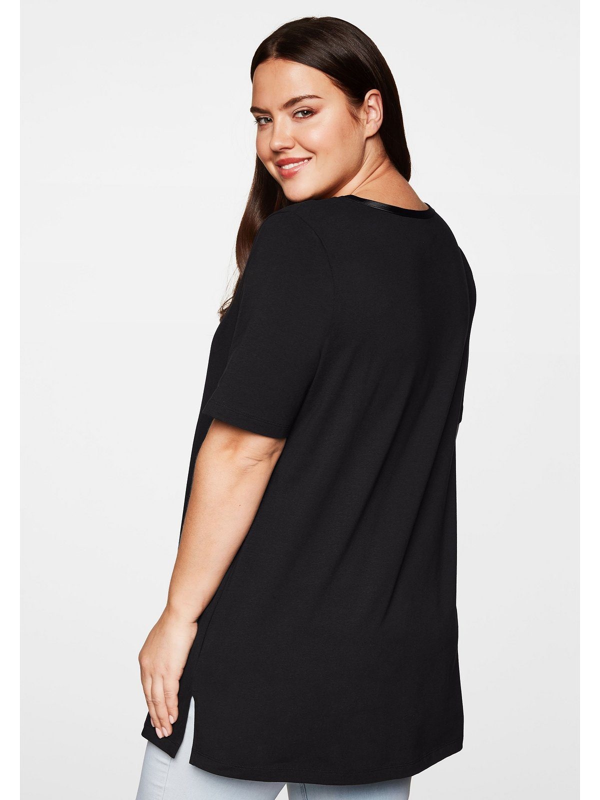 Sheego Longshirt Große Größen mit Raffung schwarz