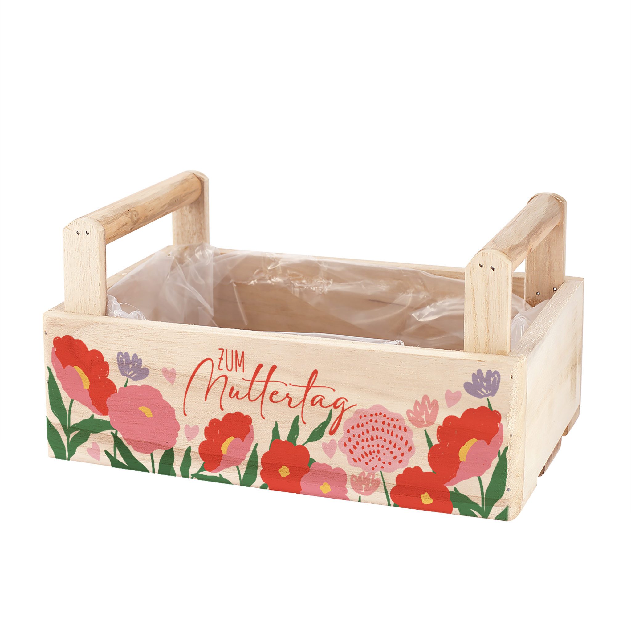 Herz & Heim Geschenkbox Pflanzkorb für Mama zu Muttertag - Geschenkkorb für Muttertagsgeschenk, aus Holz, mit Aufdruck