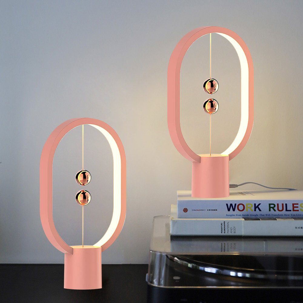 Magnetischer Rosnek USB, für Nachttisch Heng Licht Balance LED Schalter, Rosa Warmweiß, Nachttischlampe Deko, Schlafsaal Büro