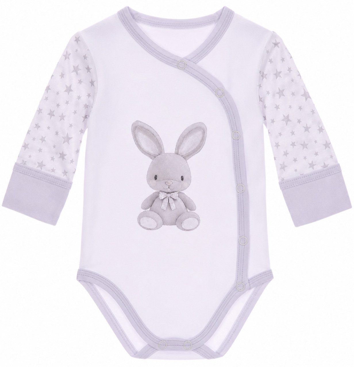 La Bortini Wickelbody Wickelbody mit Kratzschutz Langarmbody für Neugeborene neutral (Langarmbody in weiß grau, Erstlingsbody für Jungen und Mädchen) aus Baumwolle, 44 50 56 62 68 74 80 86