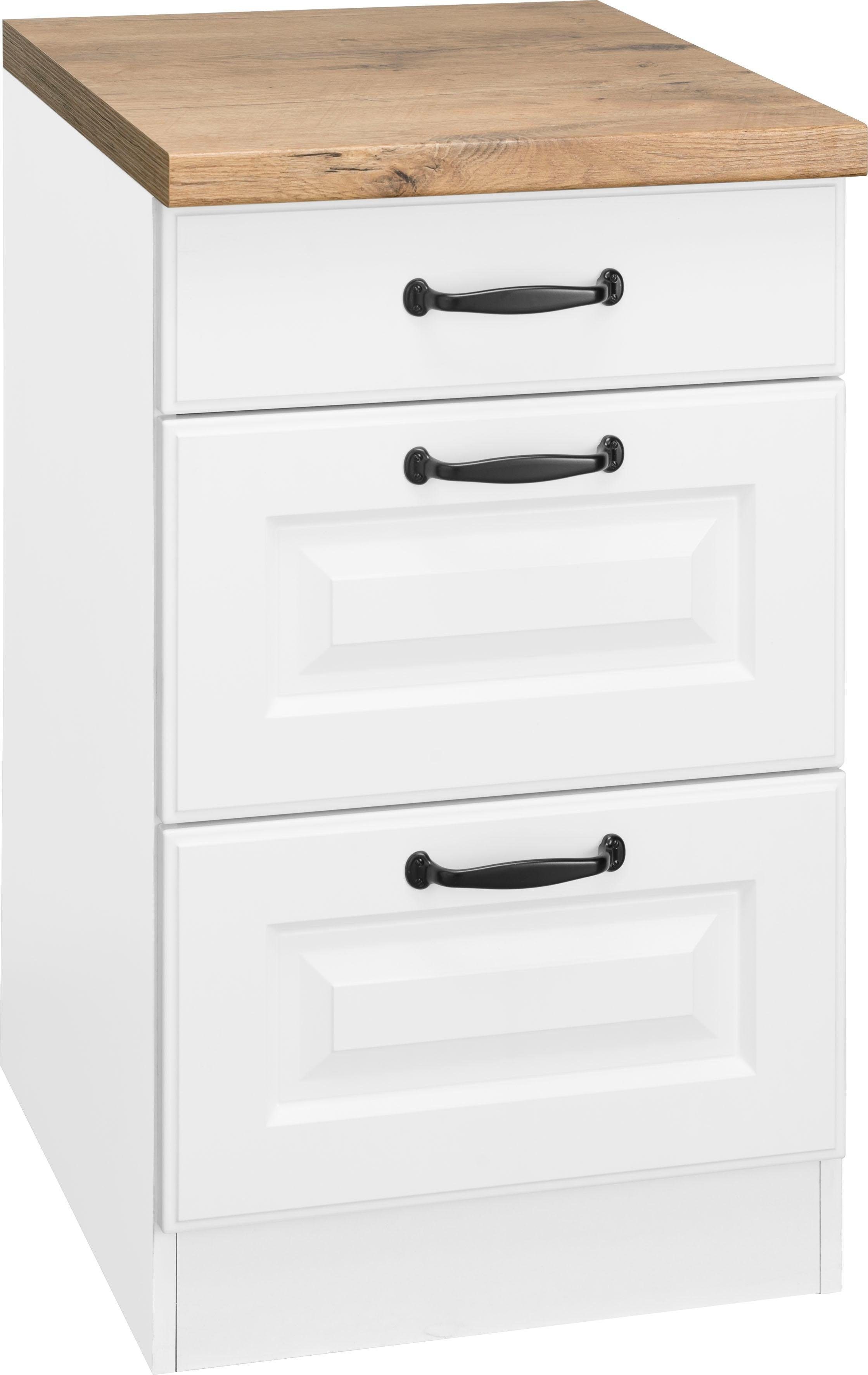 wiho Küchen Unterschrank Erla 50 cm breit, mit 2 großen Auszügen, inkl. Arbeitsplatte