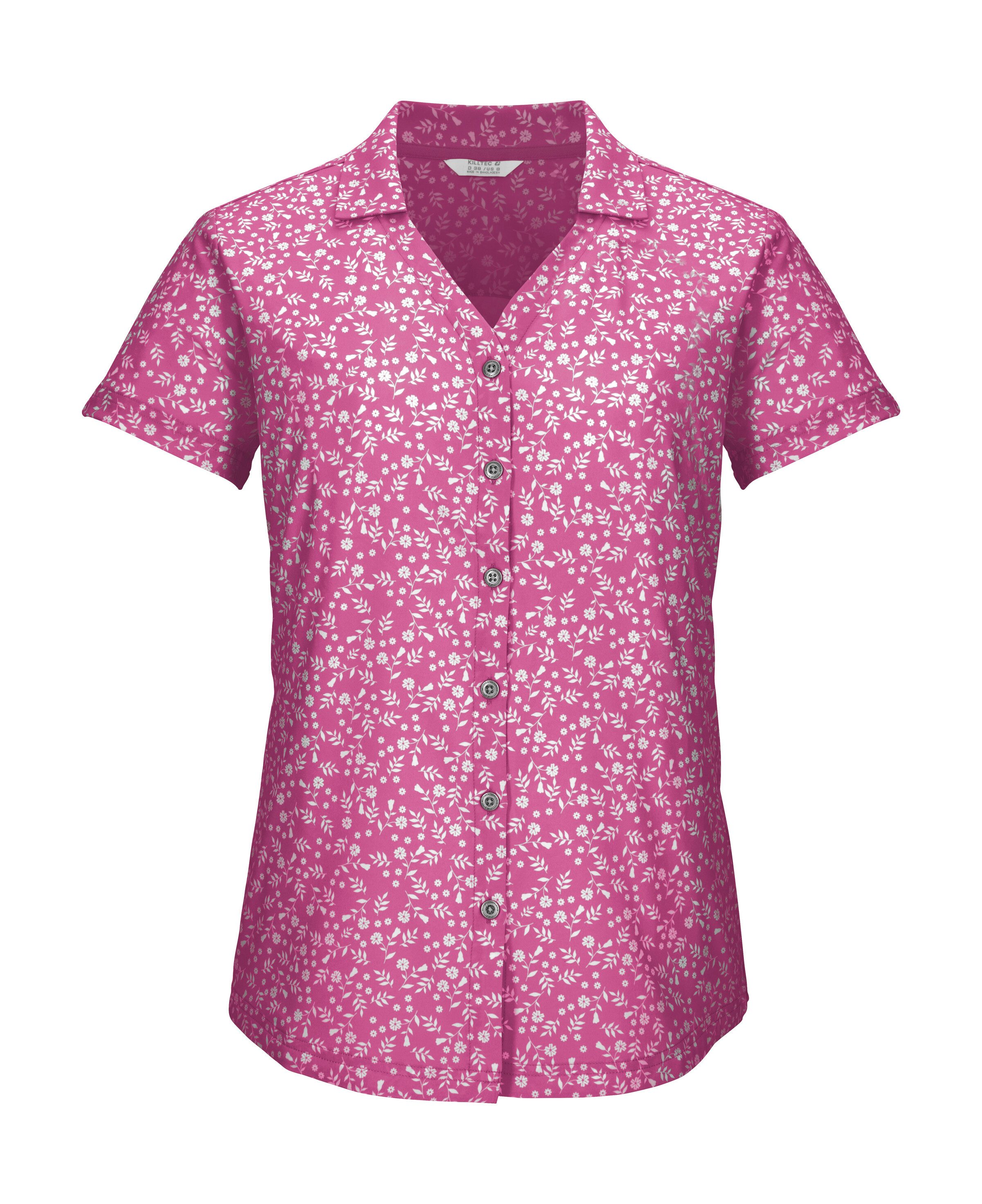 Killtec Funktionshemd KOS 86 WMN WVN SHRT Schnelltrocknende Damenbluse mit floralem Print und Zierriegeln