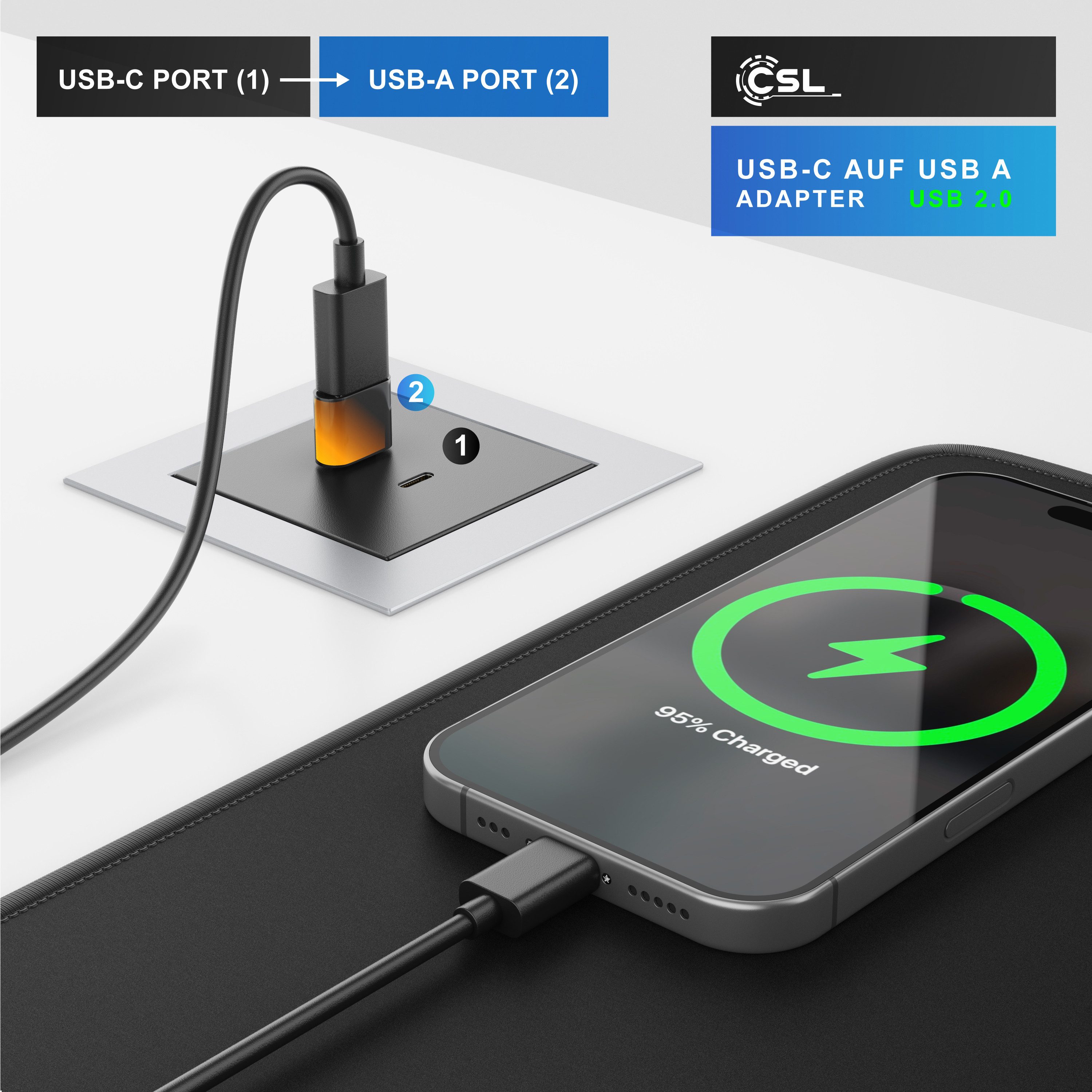 CSL Stecker USB-C auf USB-A Buchse für Handy, Laptop & Tablet, Konverter USB-Adapter USB Typ C zu USB Typ A, USB 2.0, 480 Mbit/s, OTG-Funktion, Plug & Play, kom – Bild 5 von 5