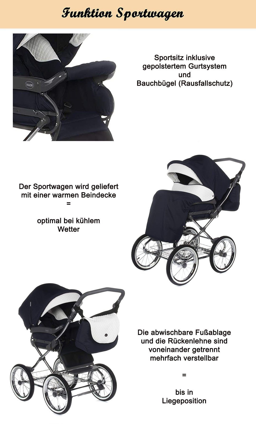 Kombi-Kinderwagen - in Hellgrau-Weiß Teile (E-54) in 3 Emma Designs Autositz 13 - 7 inkl. 1 Roan