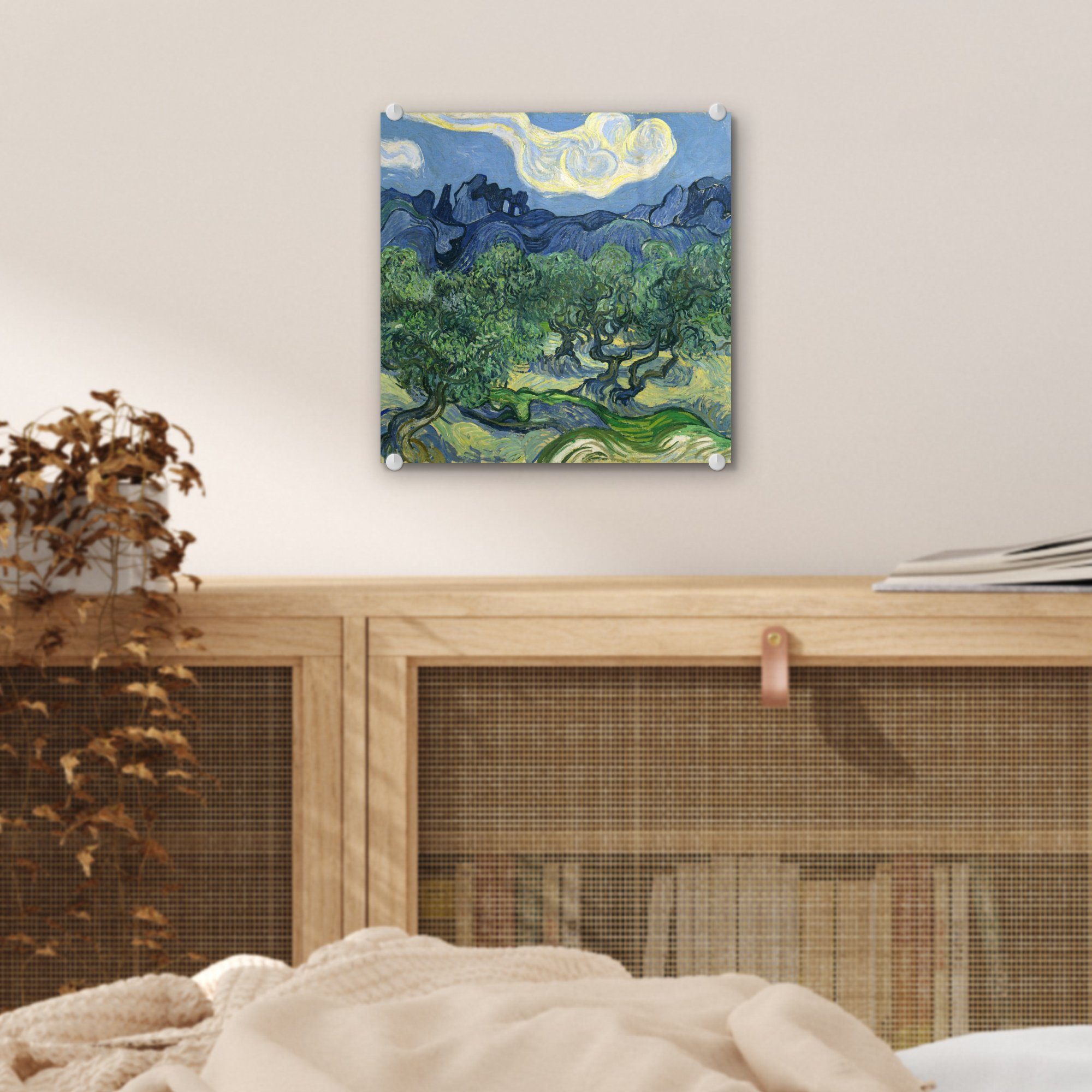 Glas Olivenbäume auf - Bilder - Gogh, Gemälde Glas Glasbilder von auf Wandbild MuchoWow - St), - Die (1 Foto van Vincent Acrylglasbild Wanddekoration