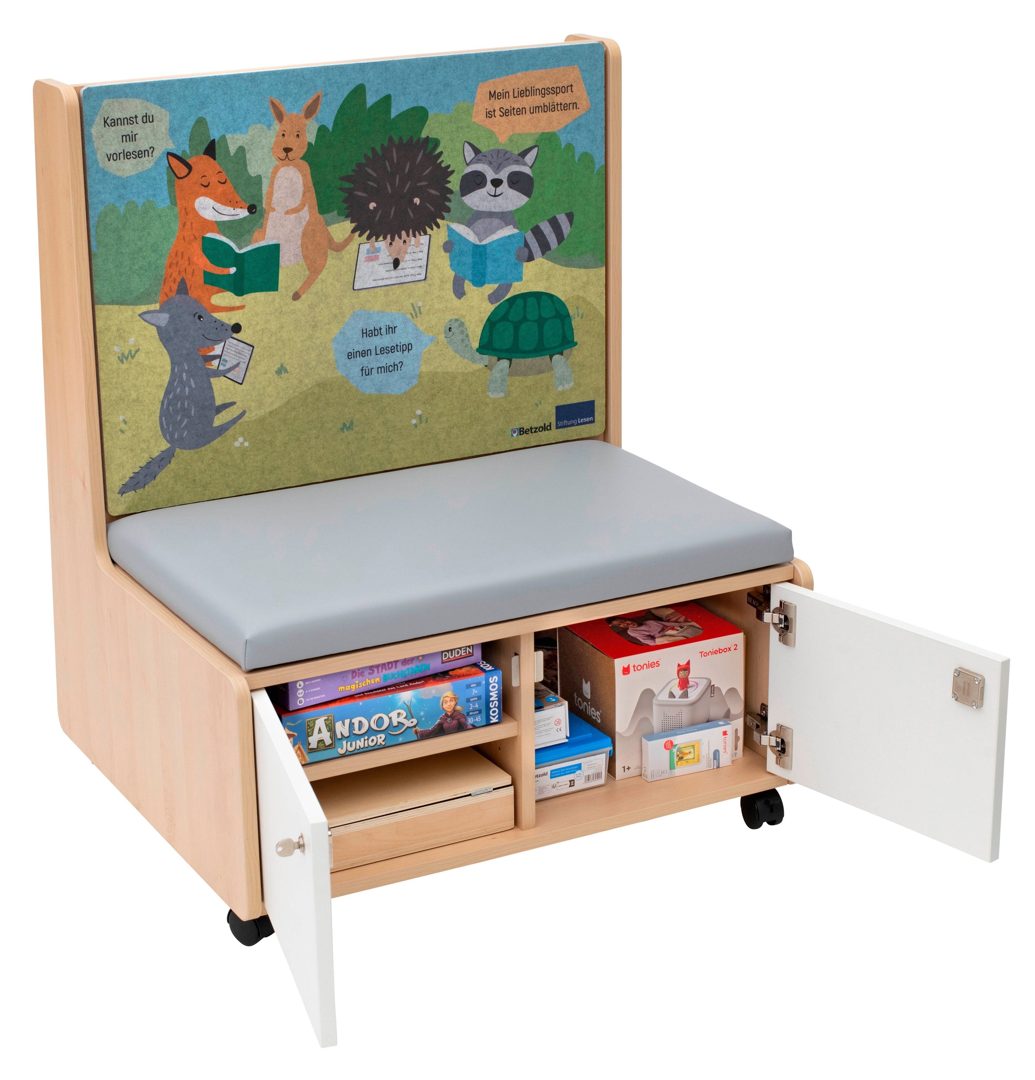 Betzold Lernspielzeug LeseMobil mit Büchern & Spielen – Mobile Vorleseecke