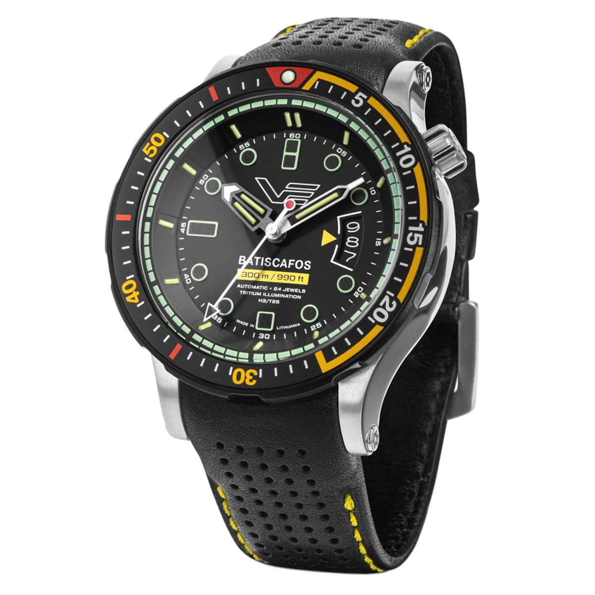 Vostok Europe Automatikuhr NH35-511E767-YLW, Herrenuhr Taucher Batiscafos Gelb/Schwarz