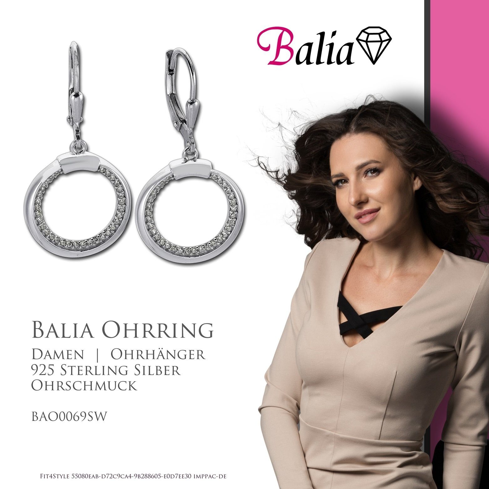 (Ohrhänger), Zirkonia Ohrhänger glanz Damen Sterling silber Ohrhänger aus 925 Elegance Silber, für Balia Damen Ohrhänger Balia Paar weiß, Farbe: