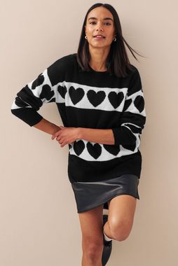 Next Rundhalspullover Langärmeliger Pullover mit Herz Streifen (1-tlg)
