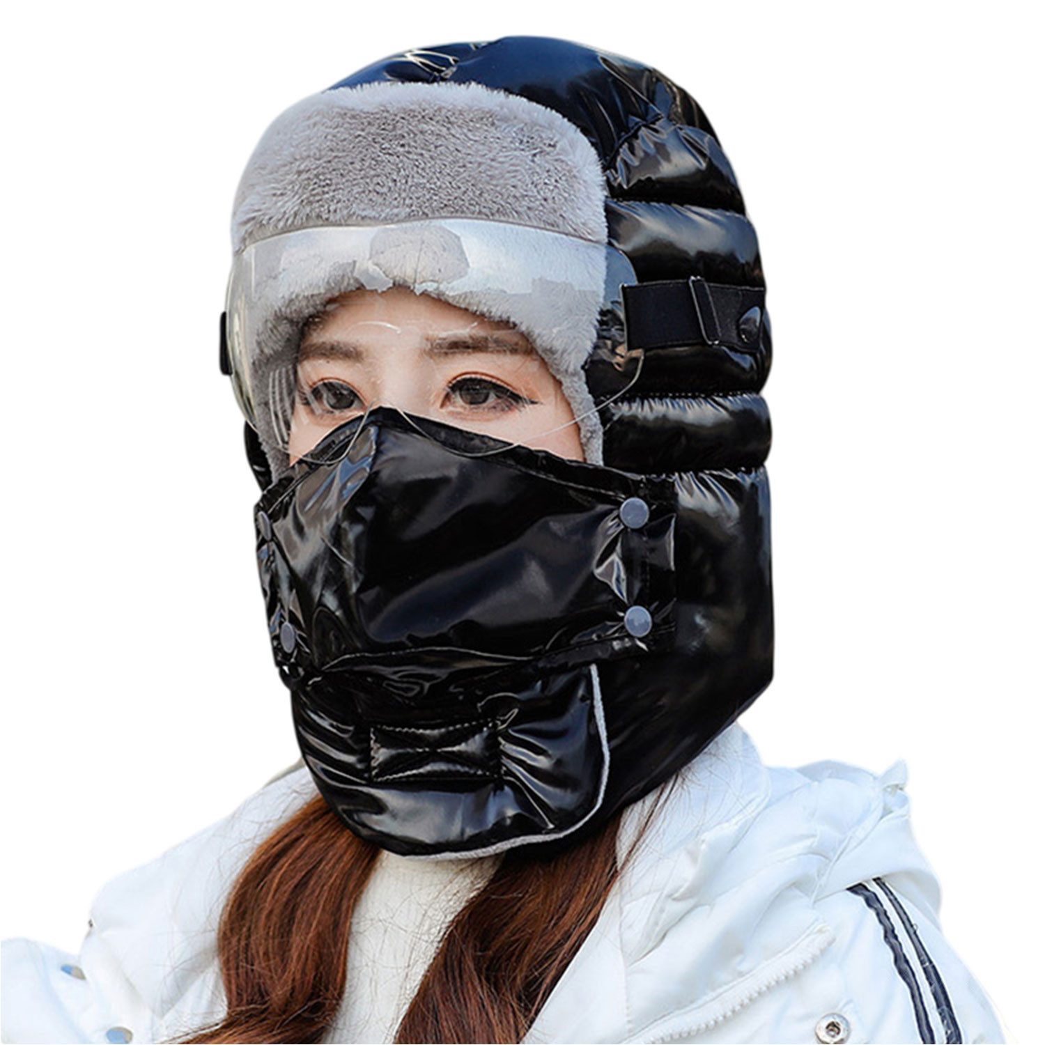 Refttenw Ohrenmütze Winddicht Trappermütze Fliegermütze Wintermütze mit Maske Schutzbrille für Skifahren Skaten Snowboarden Klettern