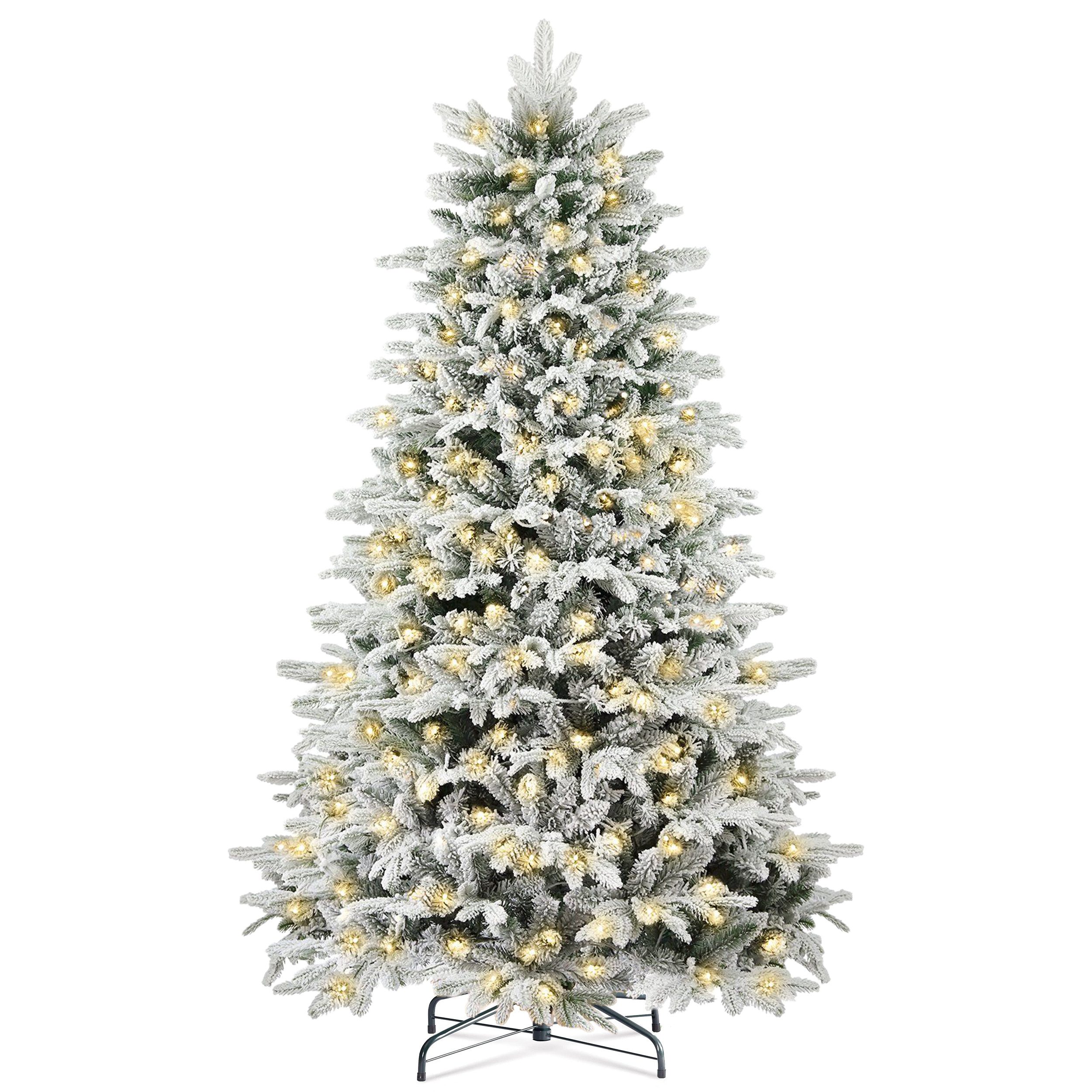 Vankel Künstlicher Weihnachtsbaum Christbaum mit Schnee, mit LEDs, PVC+PE,180/210cm, PVC+PE Weihnachtsbaum mit Schnee, 180 cm Tannenbaum mit 800 Spitzen und 280 LEDs