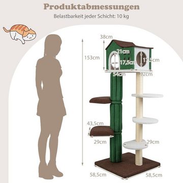 KOMFOTTEU Kratzbaum 7-Ebenen Katzenbaum, mit Sisal-Kratzpfosten, 153 cm